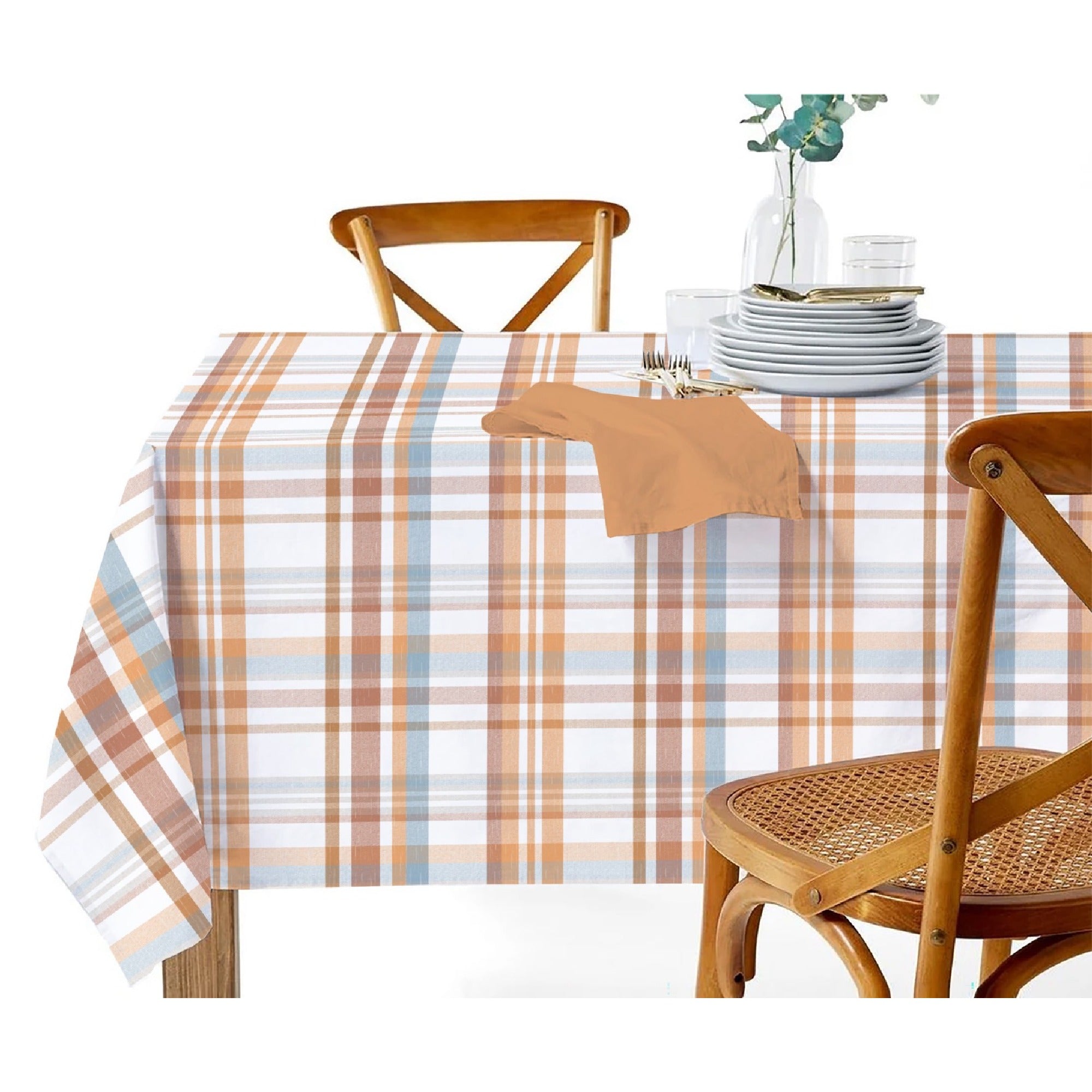 60"x90" Plaid Pattern Cotton Tablecloth