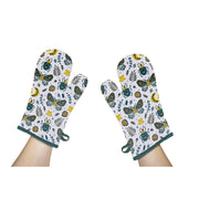 Cotton Oven Mitt Butterfly And Beetle Print Set Of 2, Kitchen Heat Resistant Gloves