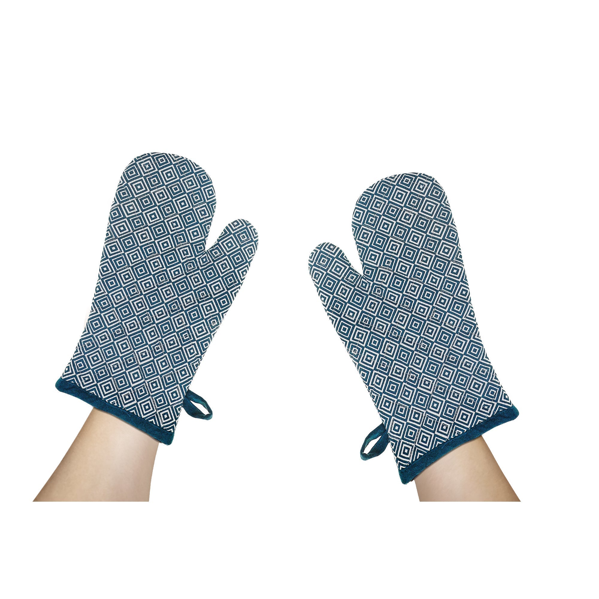 Cotton Oven Mitt Geometric Print Set Of 2, Kitchen Heat Resistant Gloves