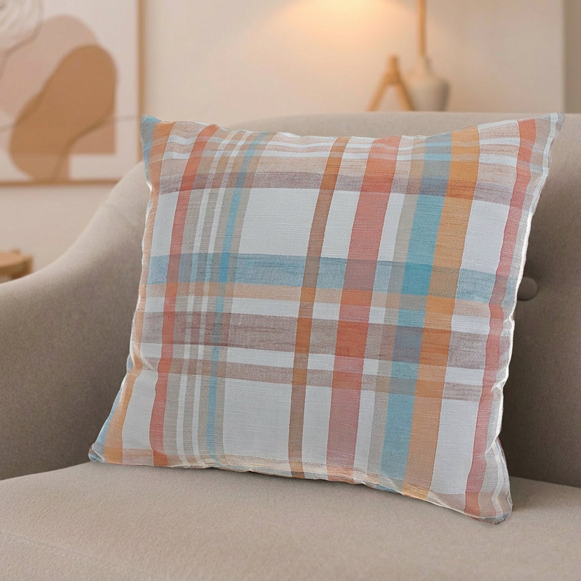 18"x18" Plaid Pattern Cotton Cushion Cover - Set of 2
