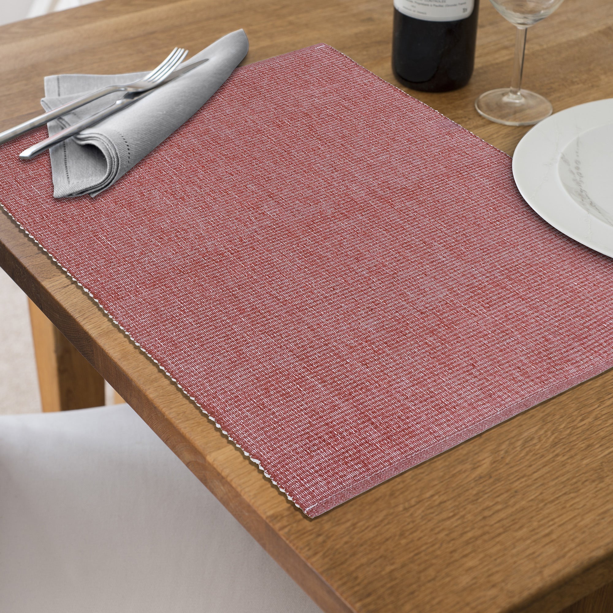 Chambray Ribbed Cotton Placemat Set Of 12, Dining Table Decor