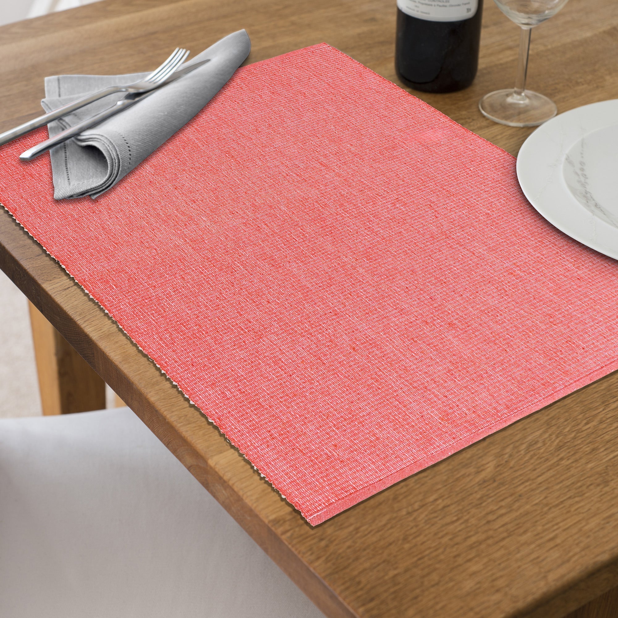Chambray Ribbed Cotton Placemat Set Of 12, Dining Table Decor