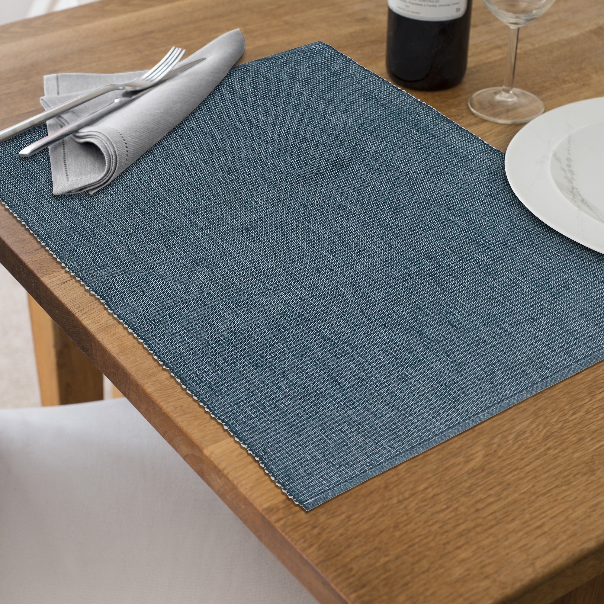 Chambray Ribbed Cotton Placemat Set Of 12, Dining Table Decor