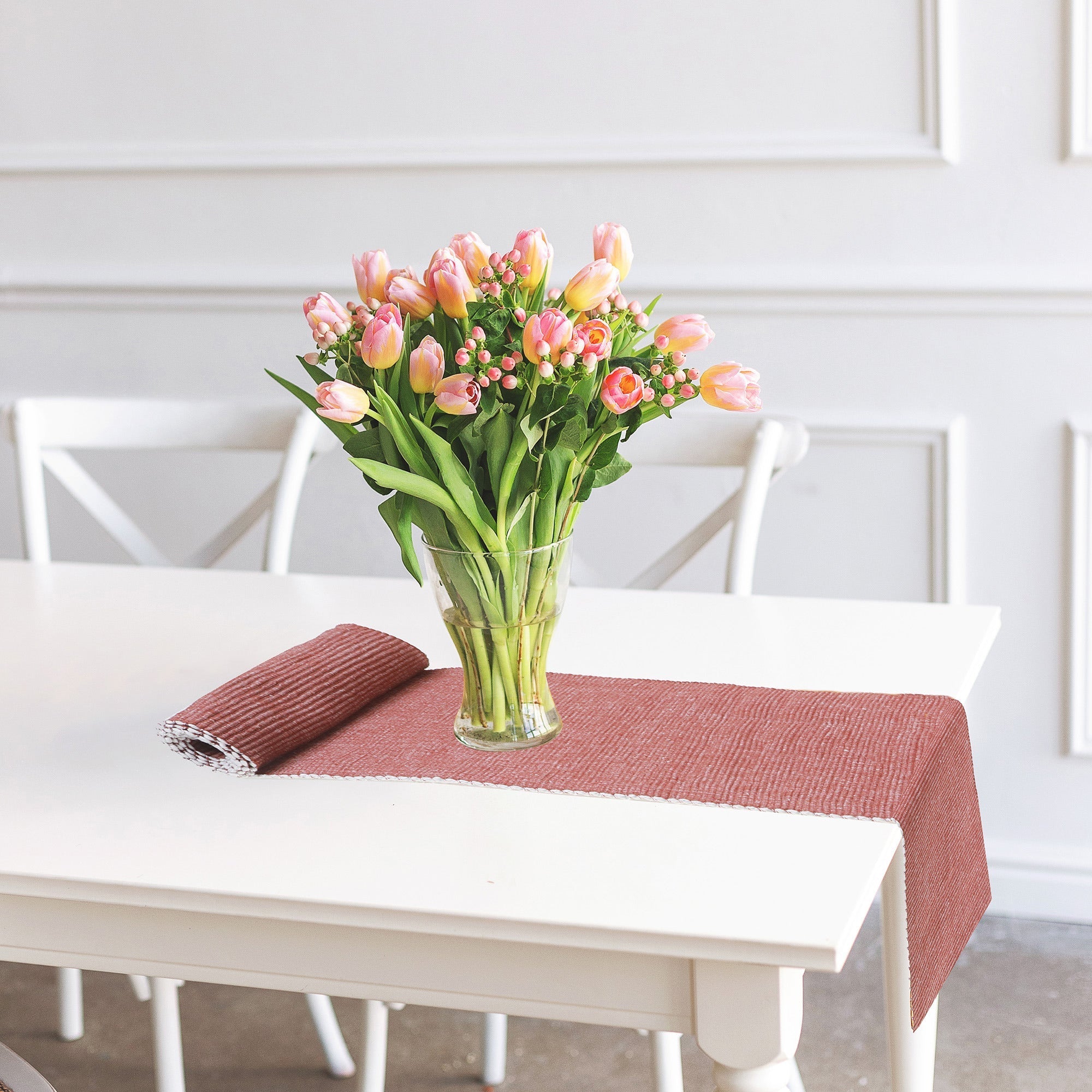 Chambray Ribbed Cotton Table Runner, Farmhouse Dining Table Decor