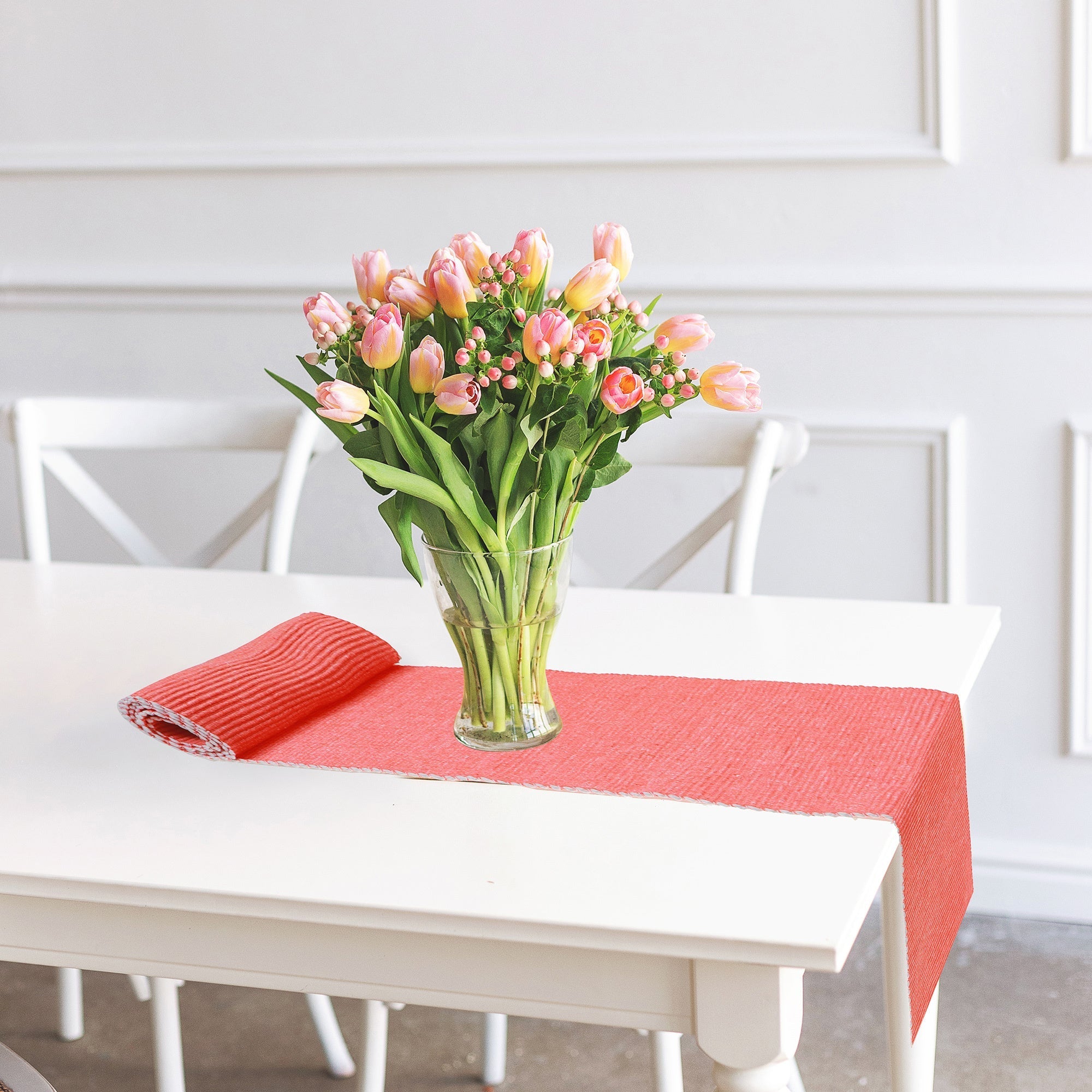 Chambray Ribbed Cotton Table Runner, Farmhouse Dining Table Decor