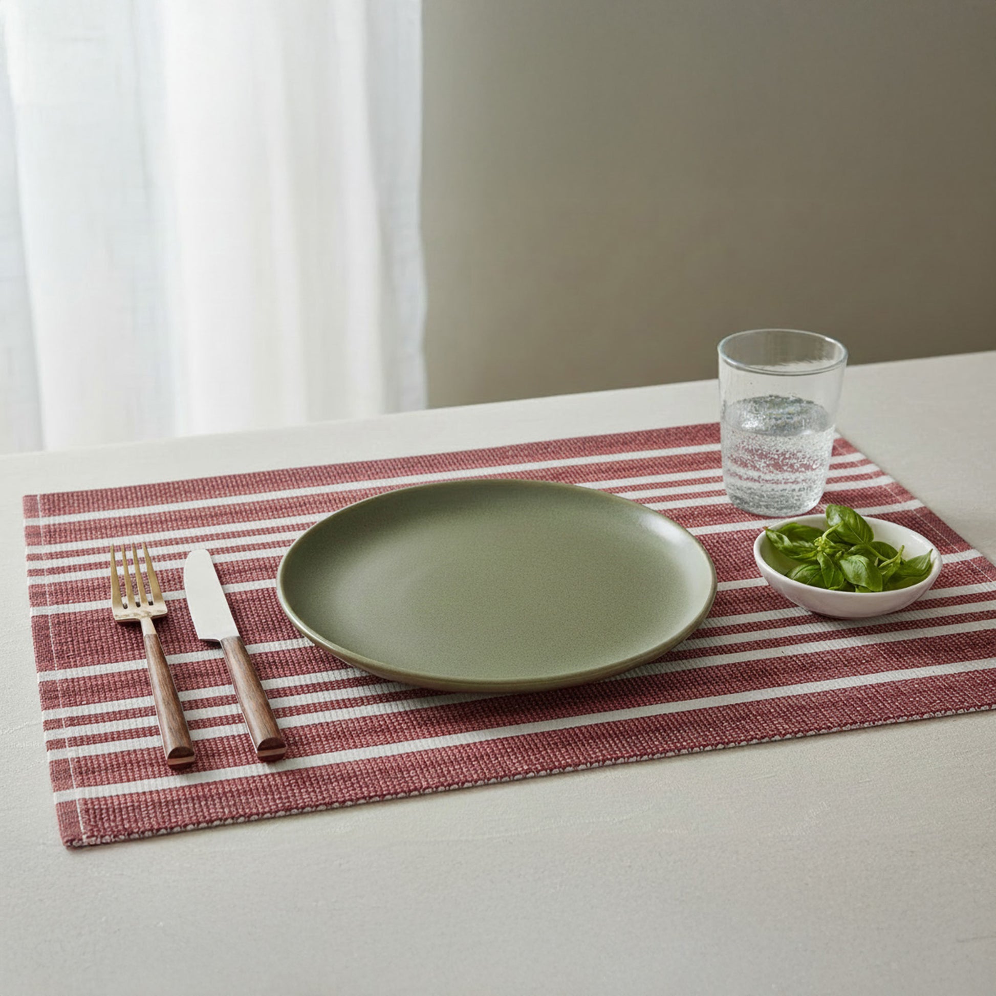Red Ombre Ribbed Chambray Cotton Placemat - Set of 12