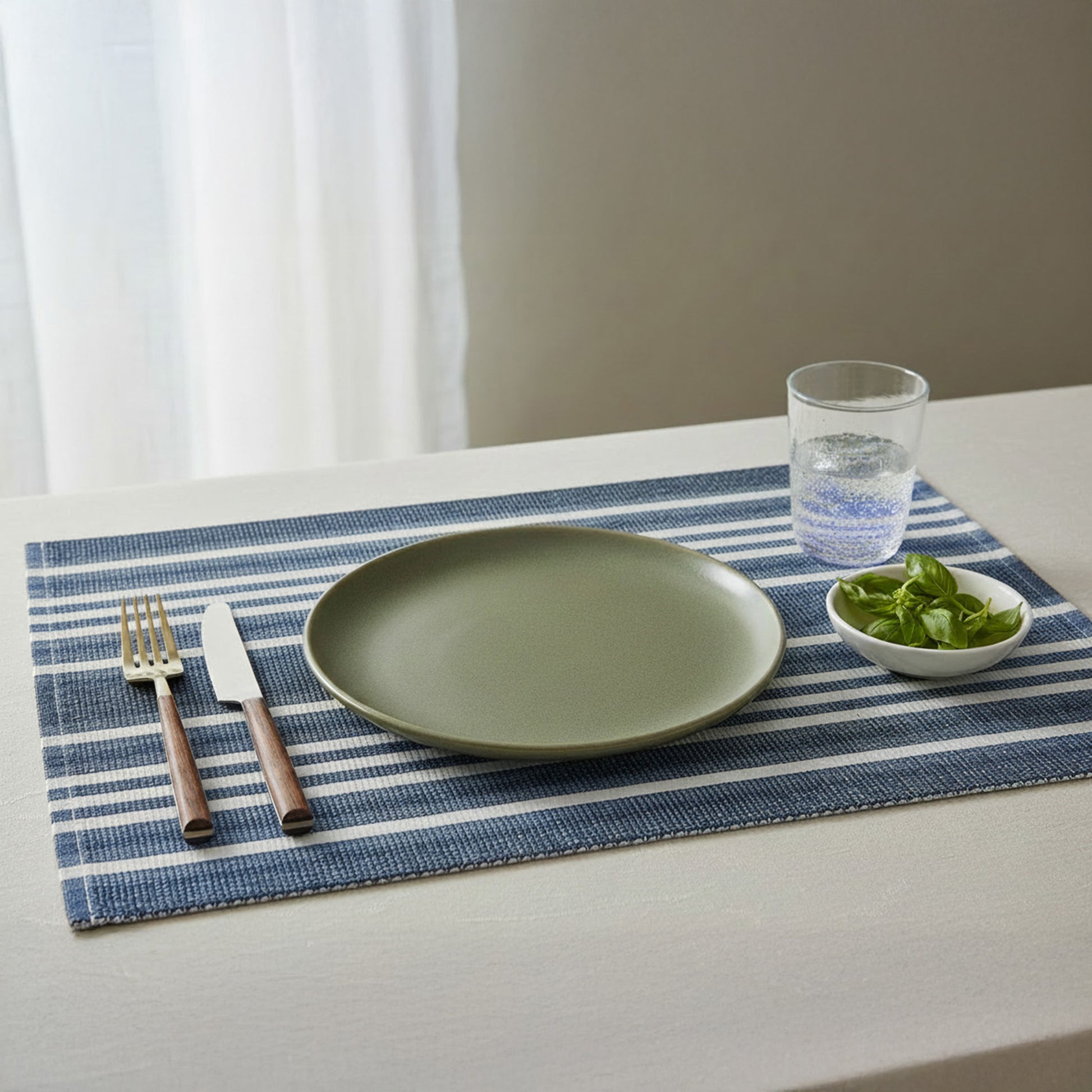 Blue Ombre Ribbed Chambray Cotton Placemat - Set of 12