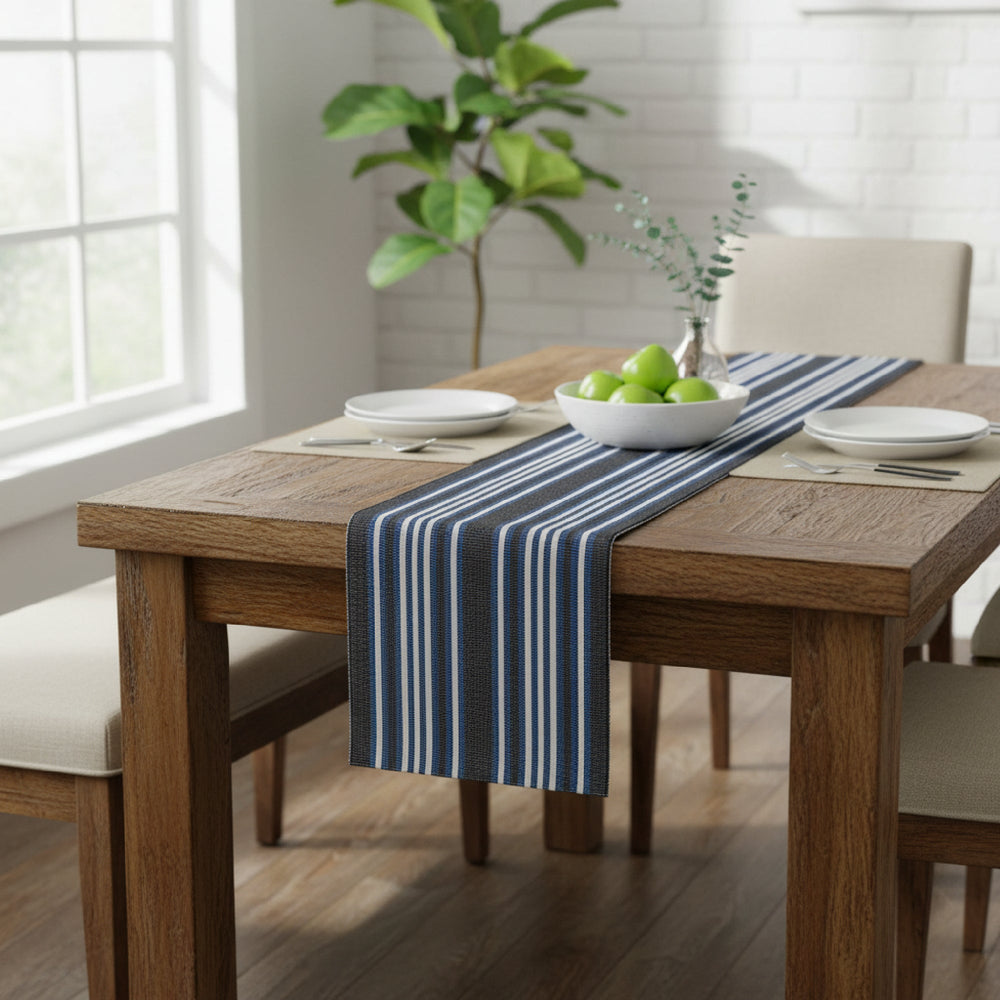Blue Ombre Ribbed Chambray Cotton Table Runner - Set of 2