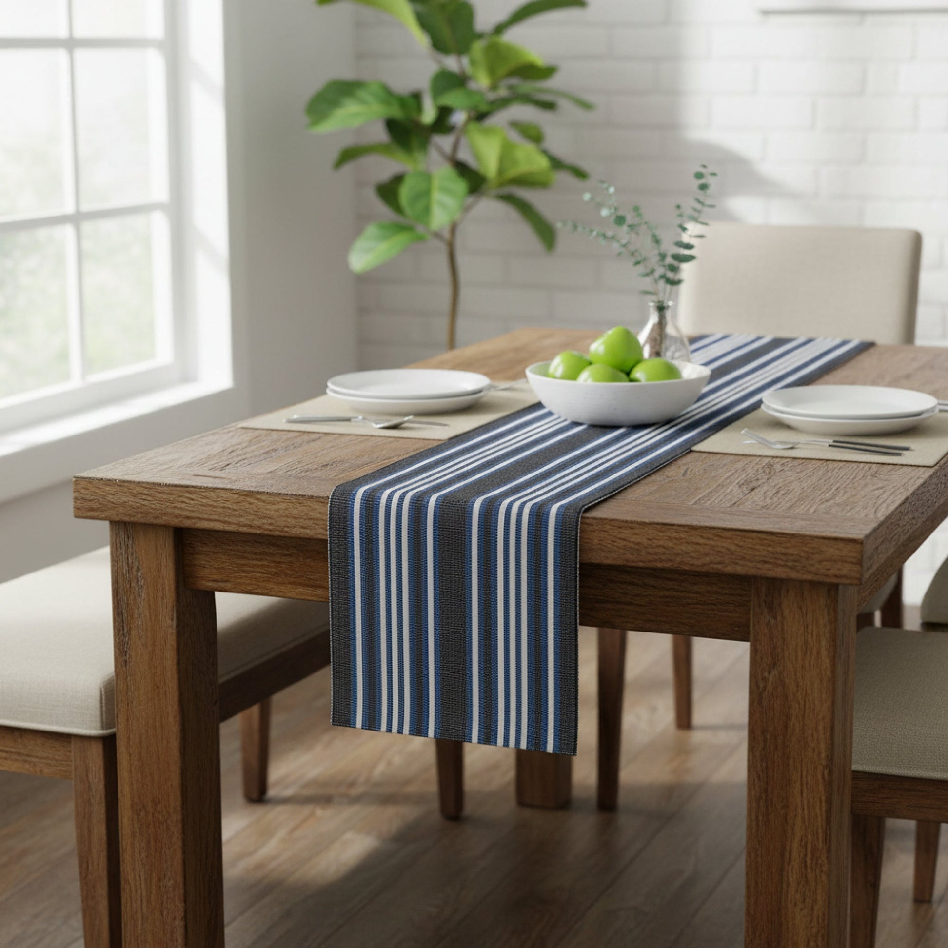Blue Ombre Ribbed Chambray Cotton Table Runner - Set of 2