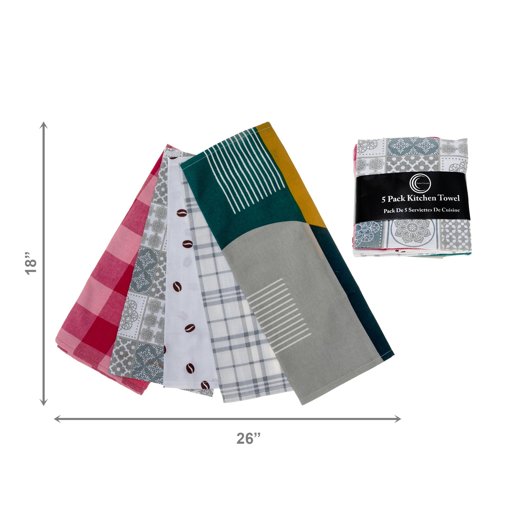 5-Pack Assorted Cotton Kitchen Towels Variety