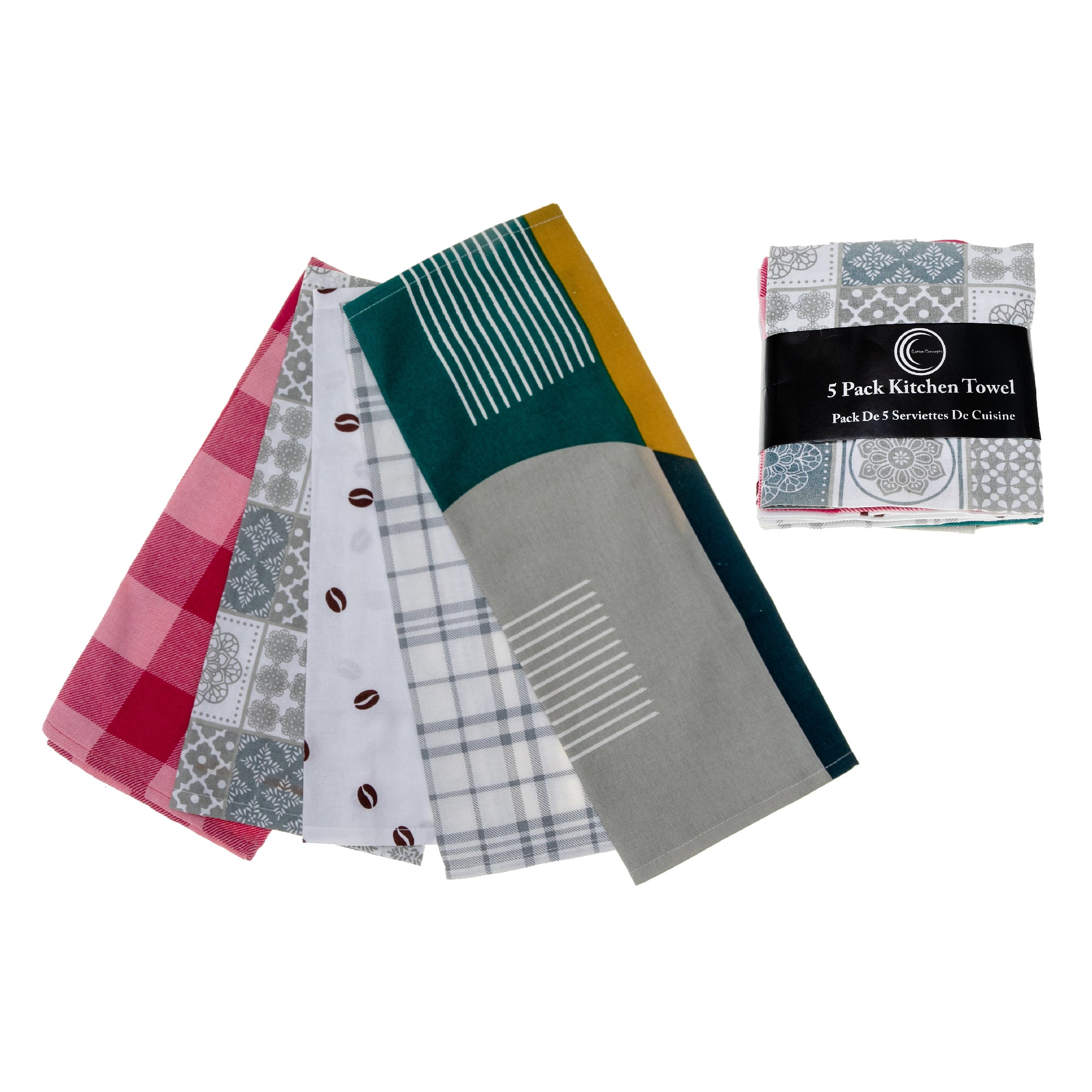 5-Pack Assorted Cotton Kitchen Towels Variety