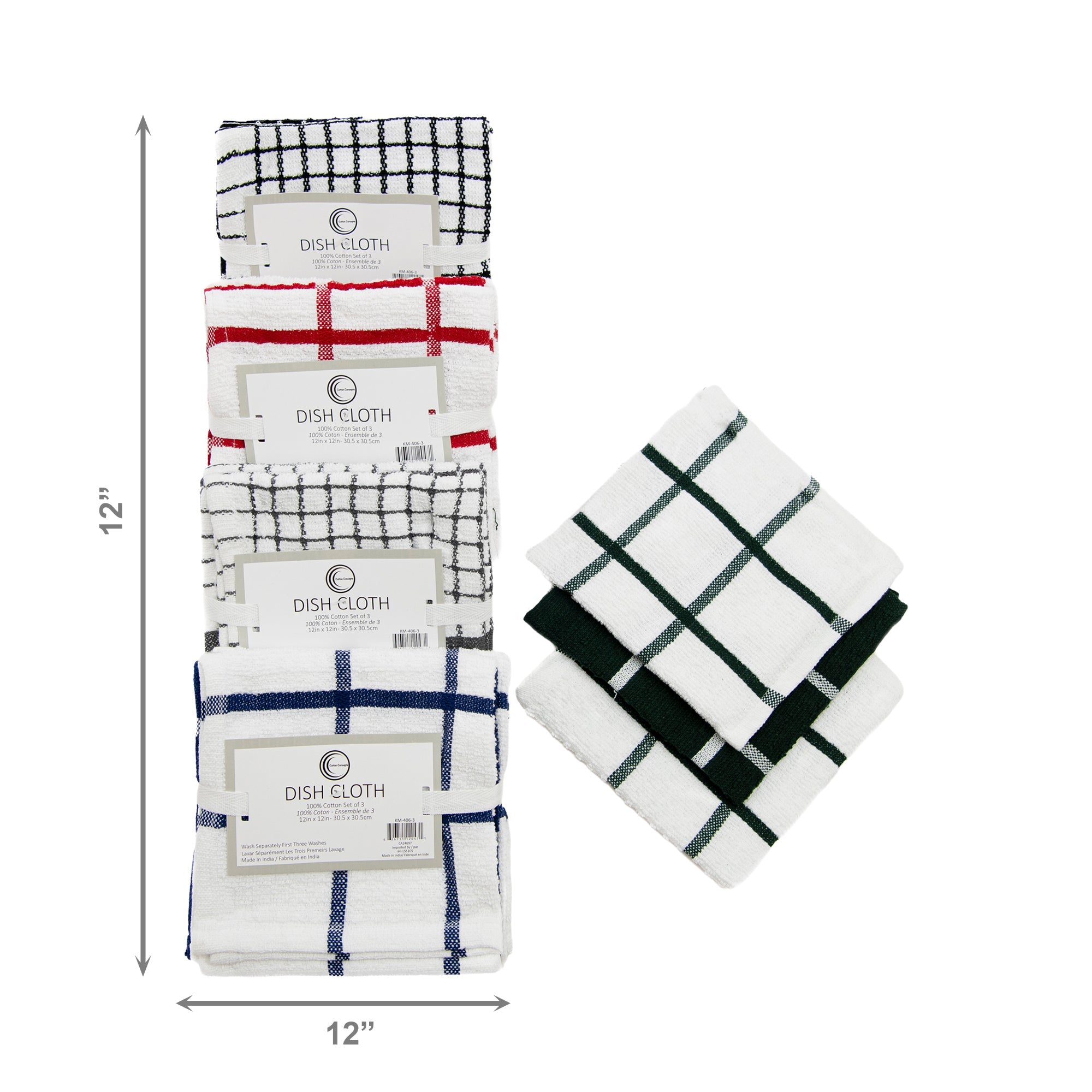 3-Pack Assorted Terry Cloth Dish Cloths - Set of 2