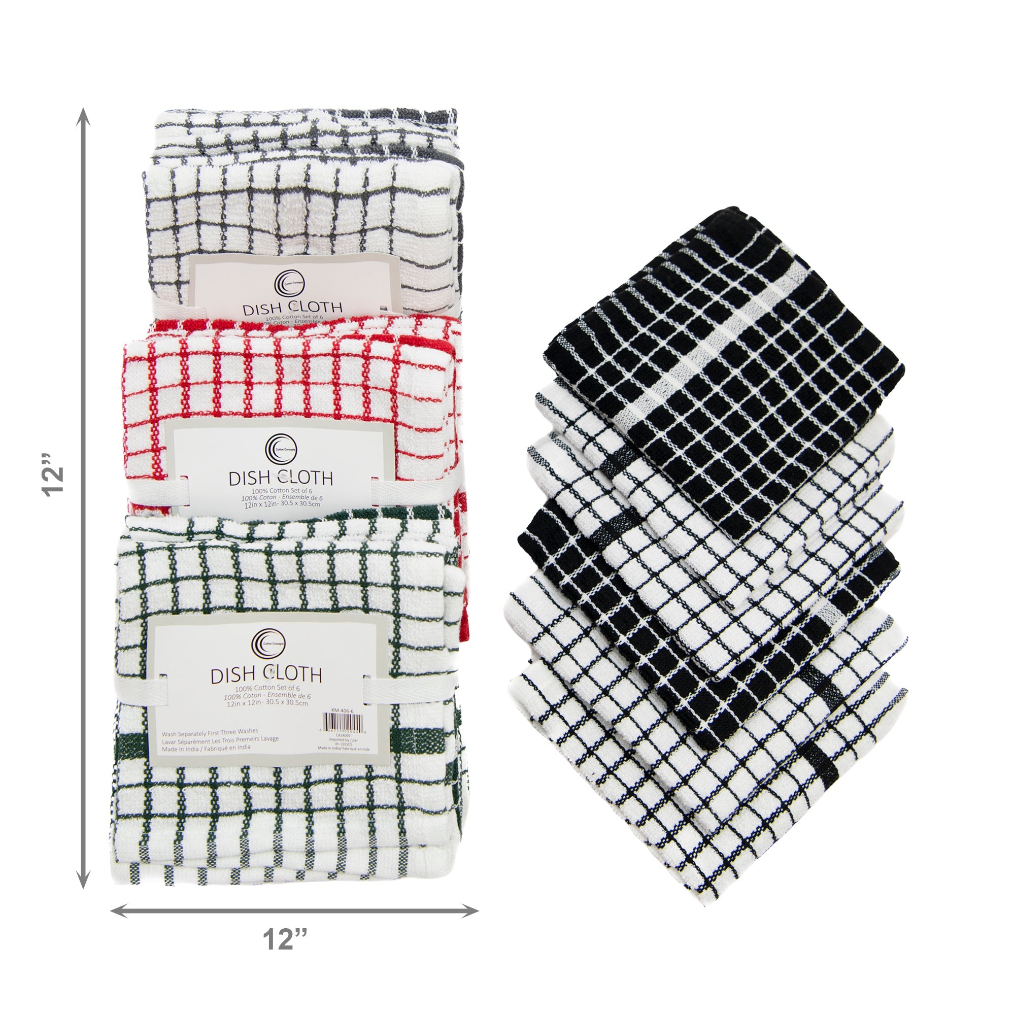 6-Pack Assorted Terry Cloth Dish Cloths - Set of 3