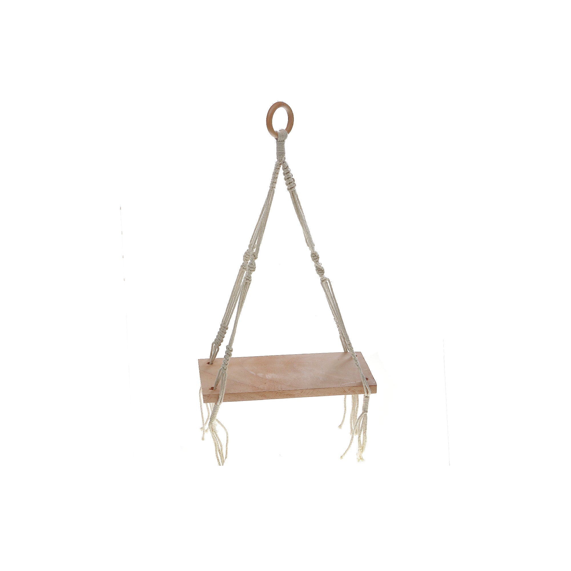 Cotton Rope Wall Hanging With Wooden Shelf, Boho Wall Shelf Decor