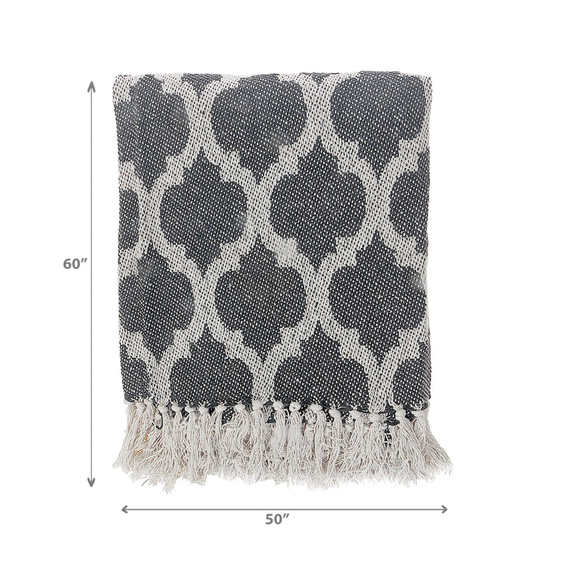 Moroccan Tile Cotton Throw With Fringe (50"X60")