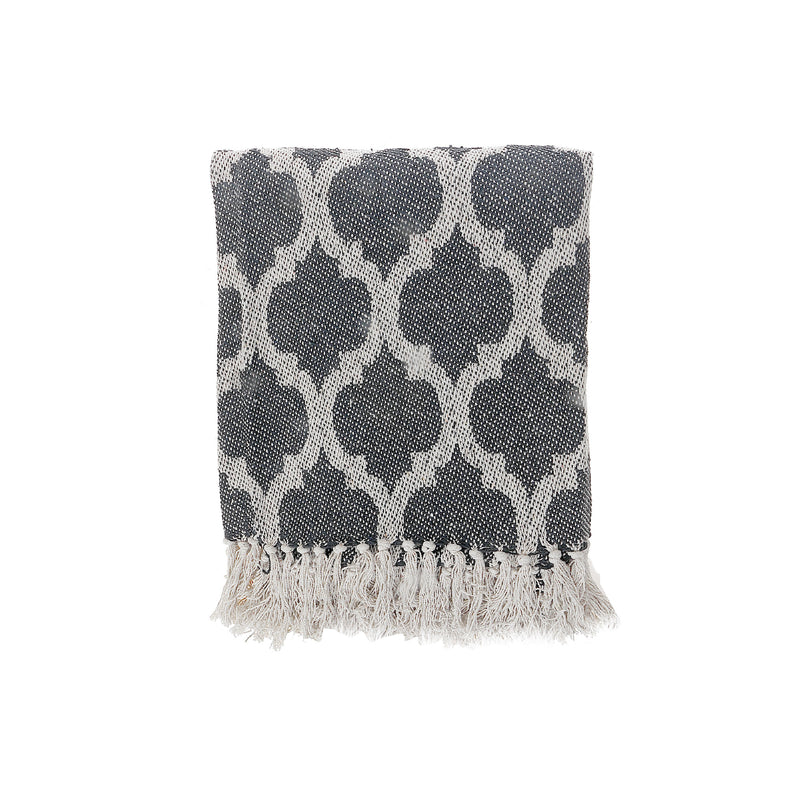 Moroccan Tile Cotton Throw With Fringe (50"X60")