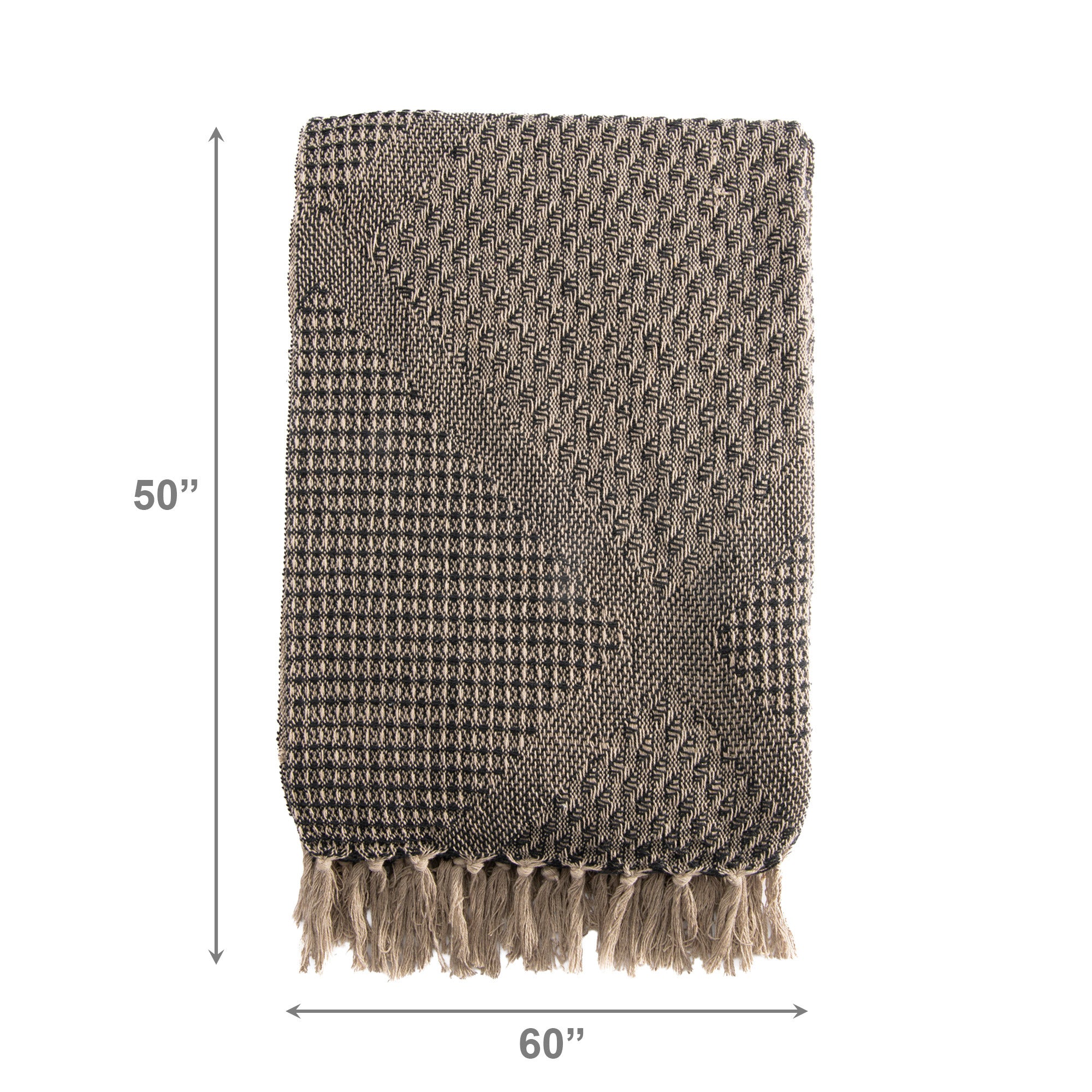 Beige & Black Patterned Cotton Throw Blanket, 50"x60"