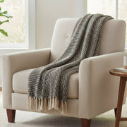 Beige & Black Patterned Cotton Throw Blanket, 50"x60"