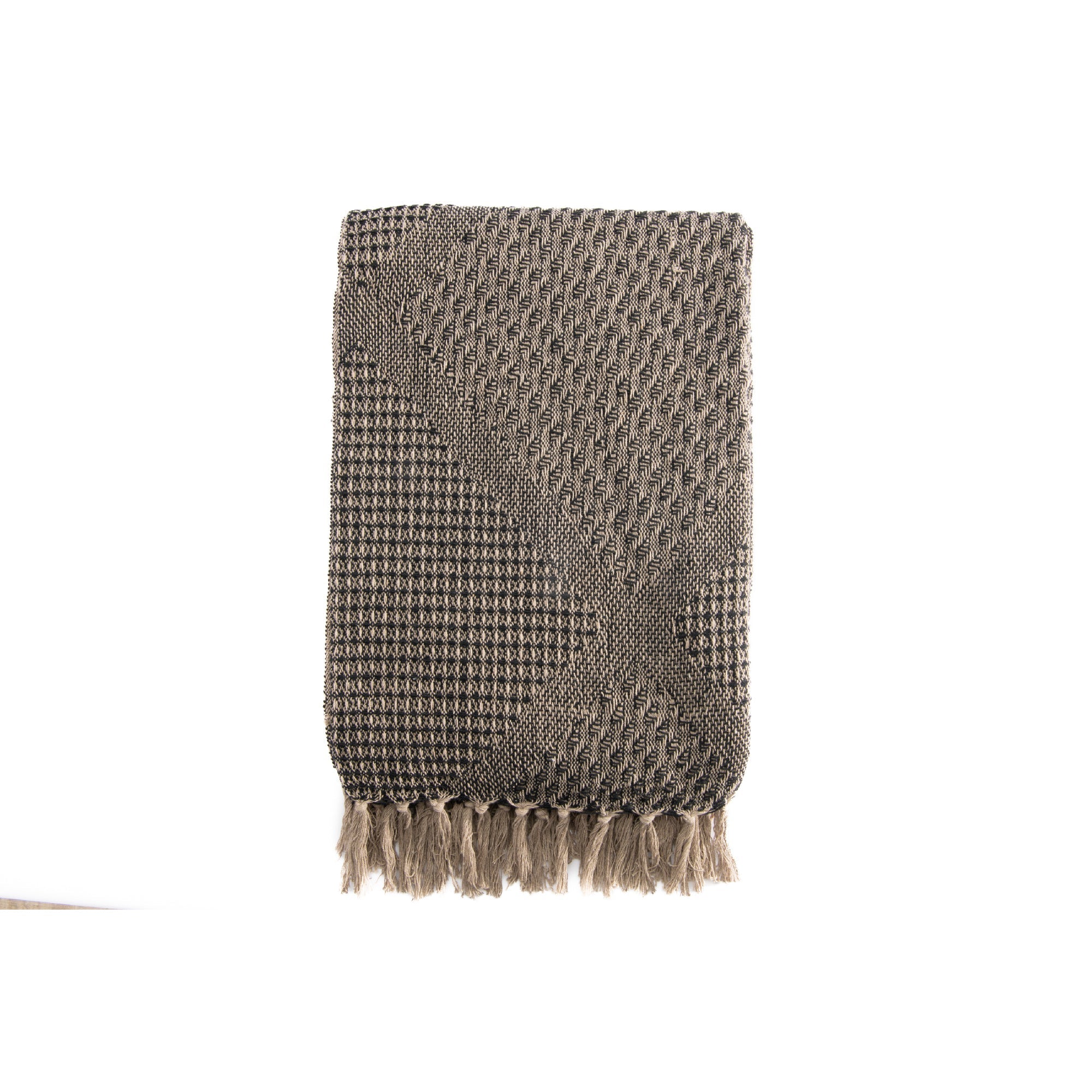 Beige & Black Patterned Cotton Throw Blanket, 50"x60"