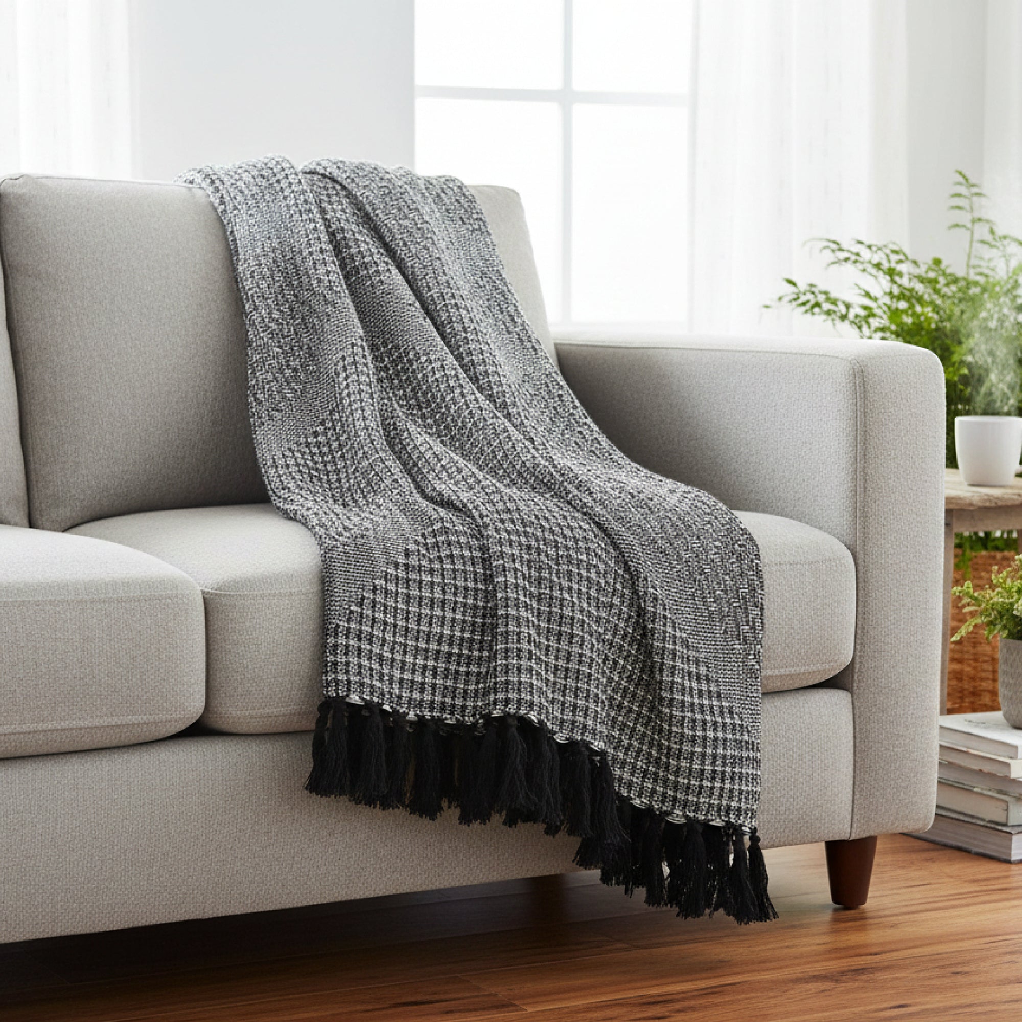 Black & White Patterned Cotton Throw Blanket, 50"x60"