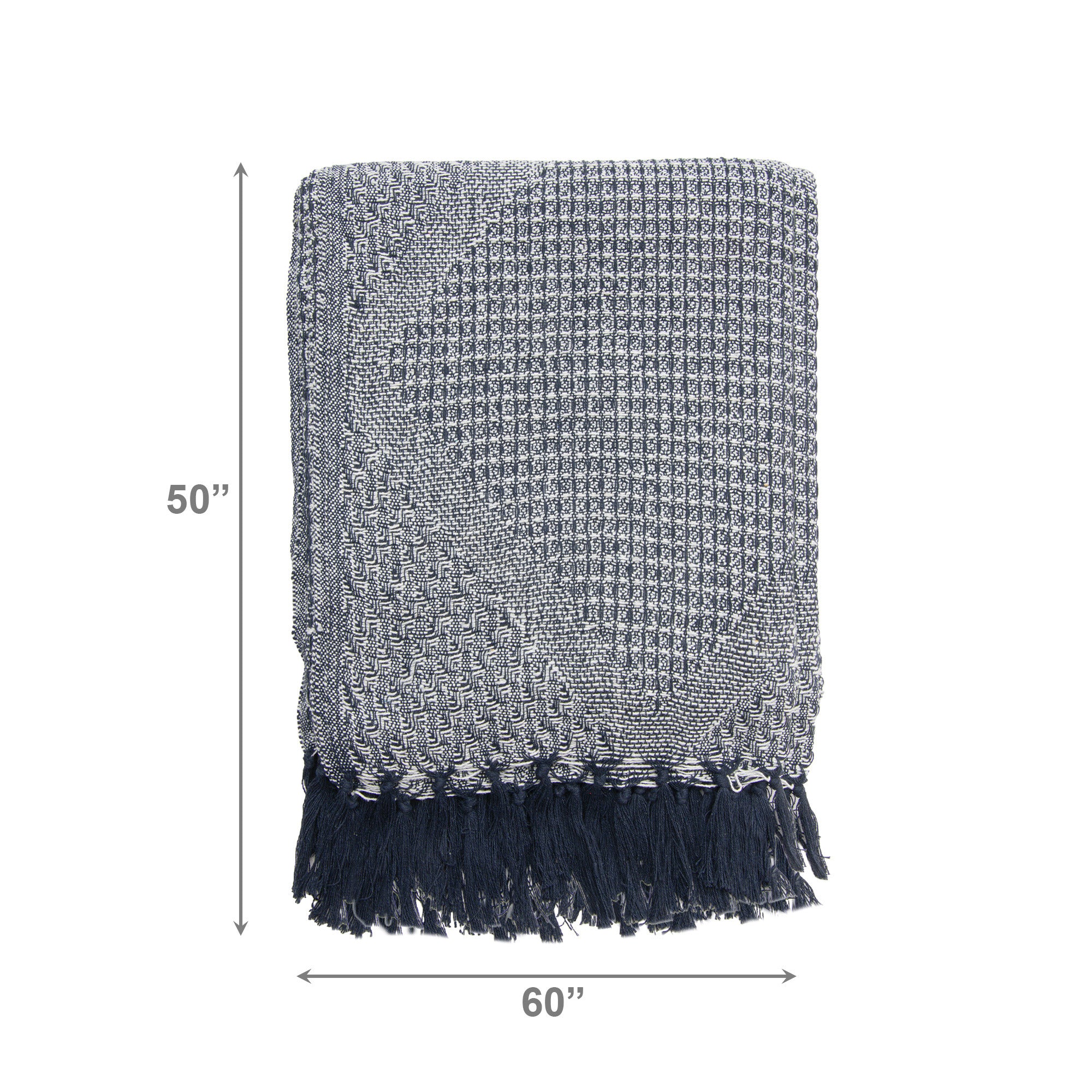 Navy & White Patterned Cotton Throw Blanket, 50"x60"