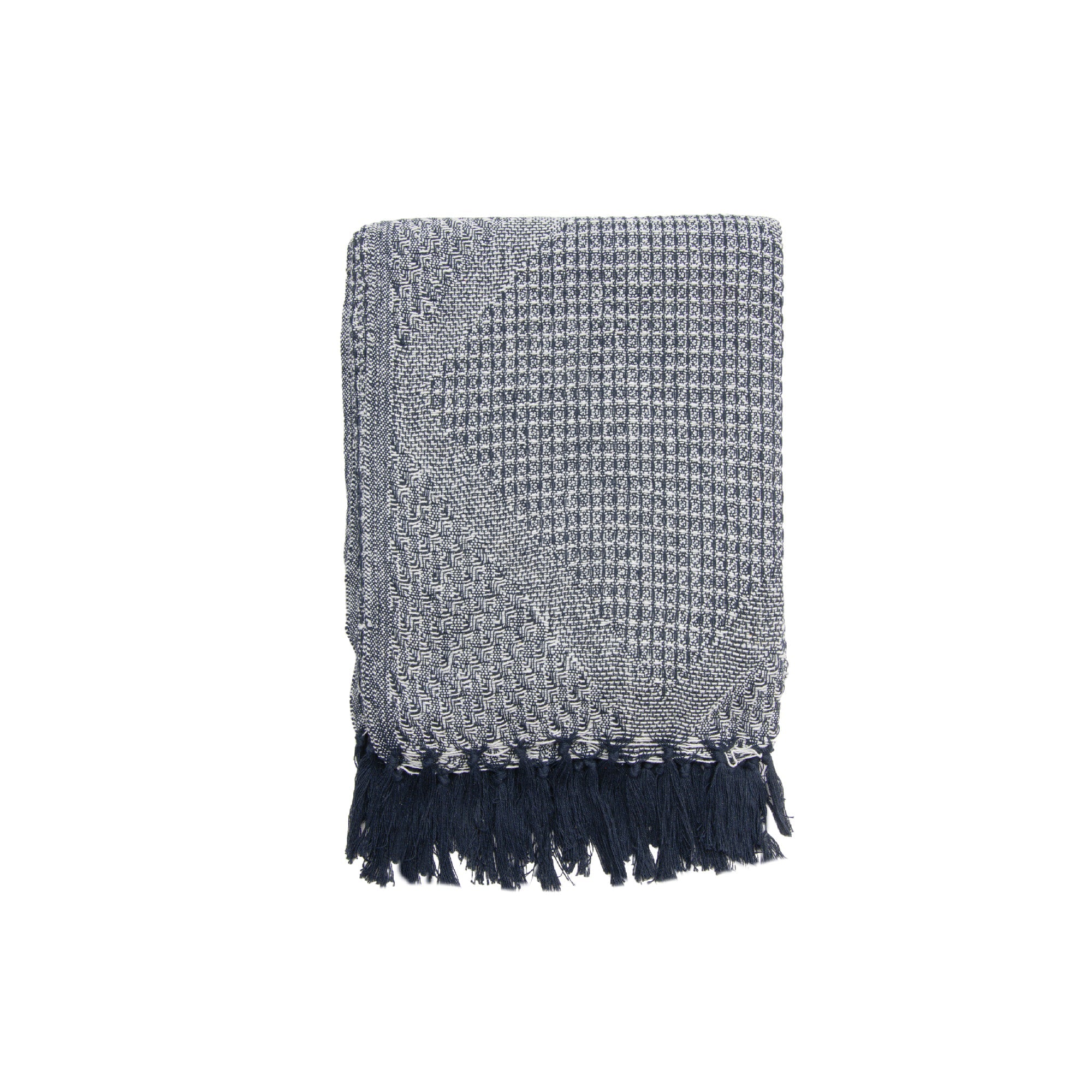Navy & White Patterned Cotton Throw Blanket, 50"x60"