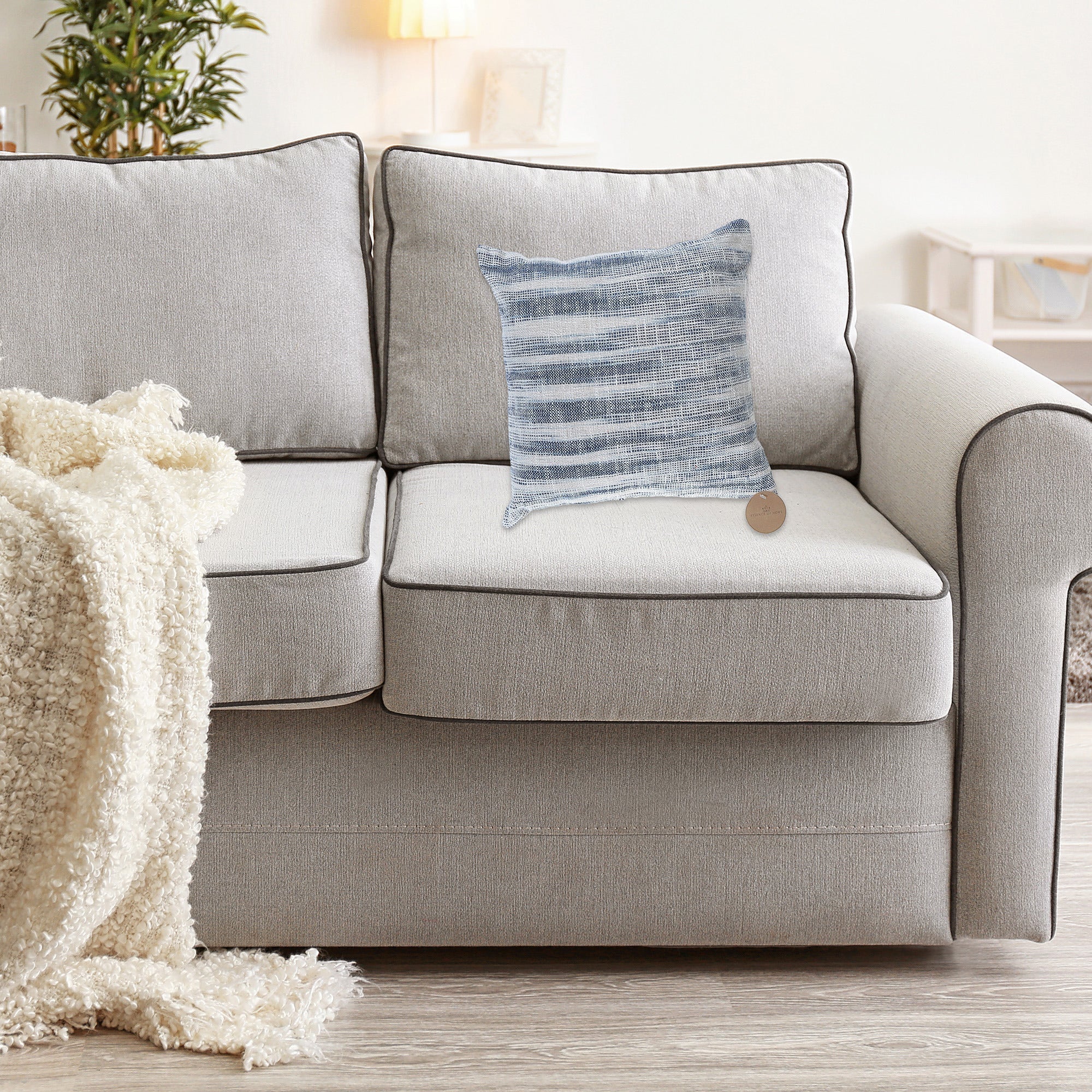 Cotton Slub Cushion Set Of 2, 18 X 18 Inch Decorative Throw Pillow, Farmhouse Home Accent