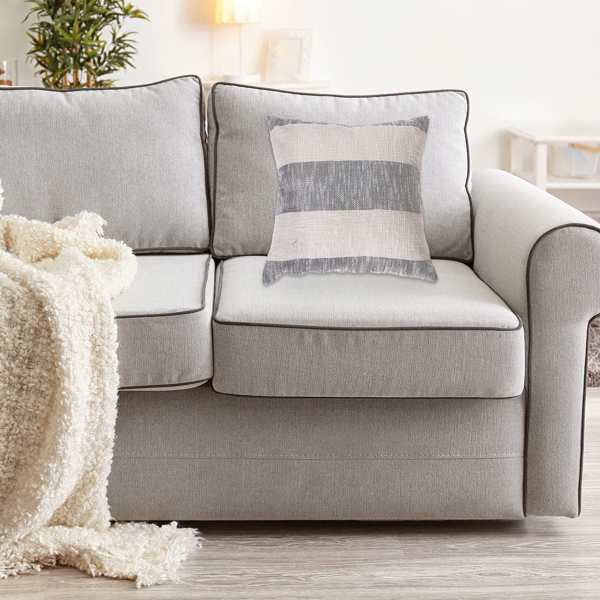 Cotton Slub Cushion Set Of 2, 18 X 18 Inch Decorative Throw Pillow, Farmhouse Home Accent