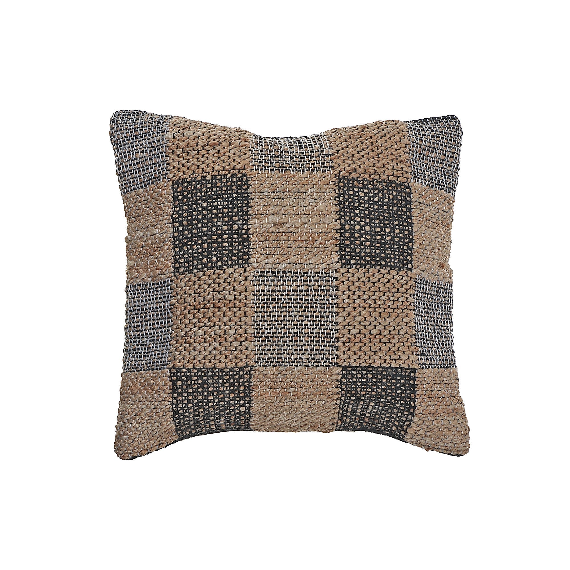 Handwoven Cotton Jute Cushion Check – Decorative Throw Pillow, Rustic Home Decor
