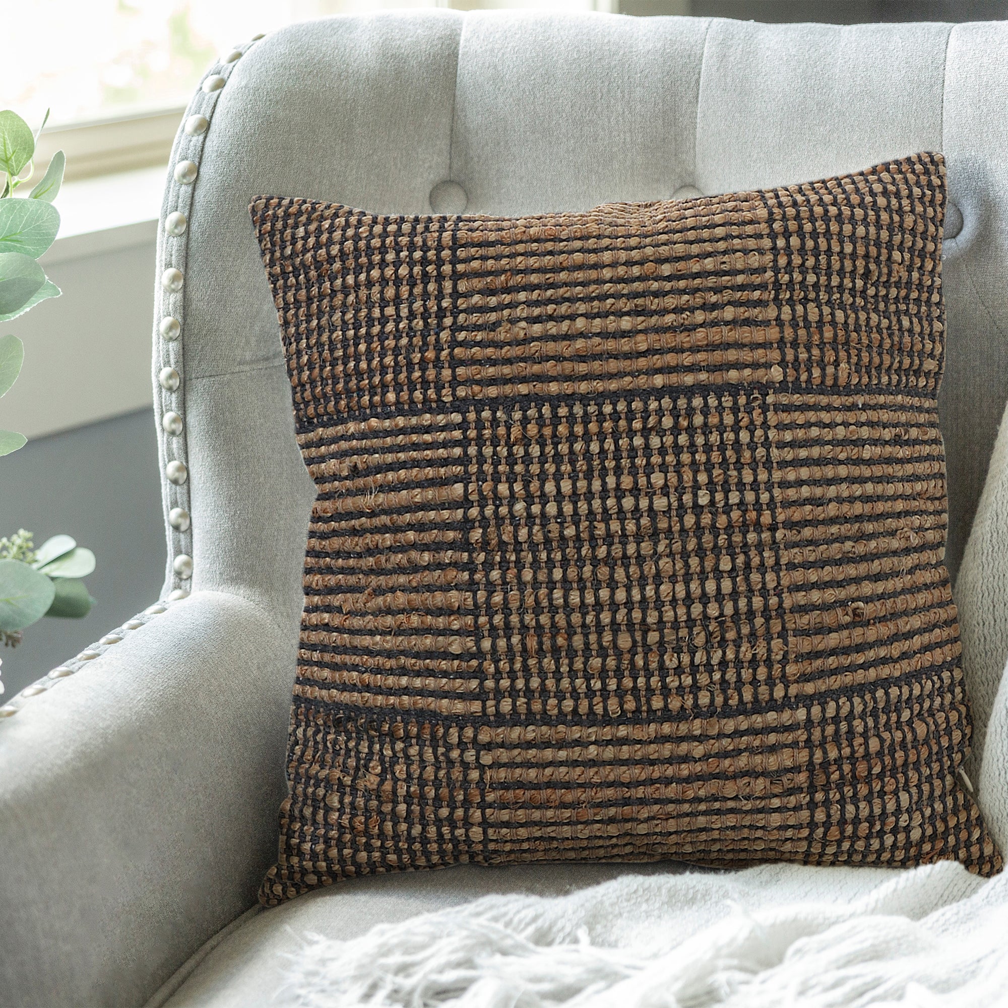Handwoven Cotton Jute Cushion Plaid – Decorative Throw Pillow, Rustic Home Decor