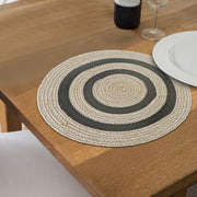 Line Round Braided Placemat With Black Outer 15 X 15 Set Of 12, Table Decor
