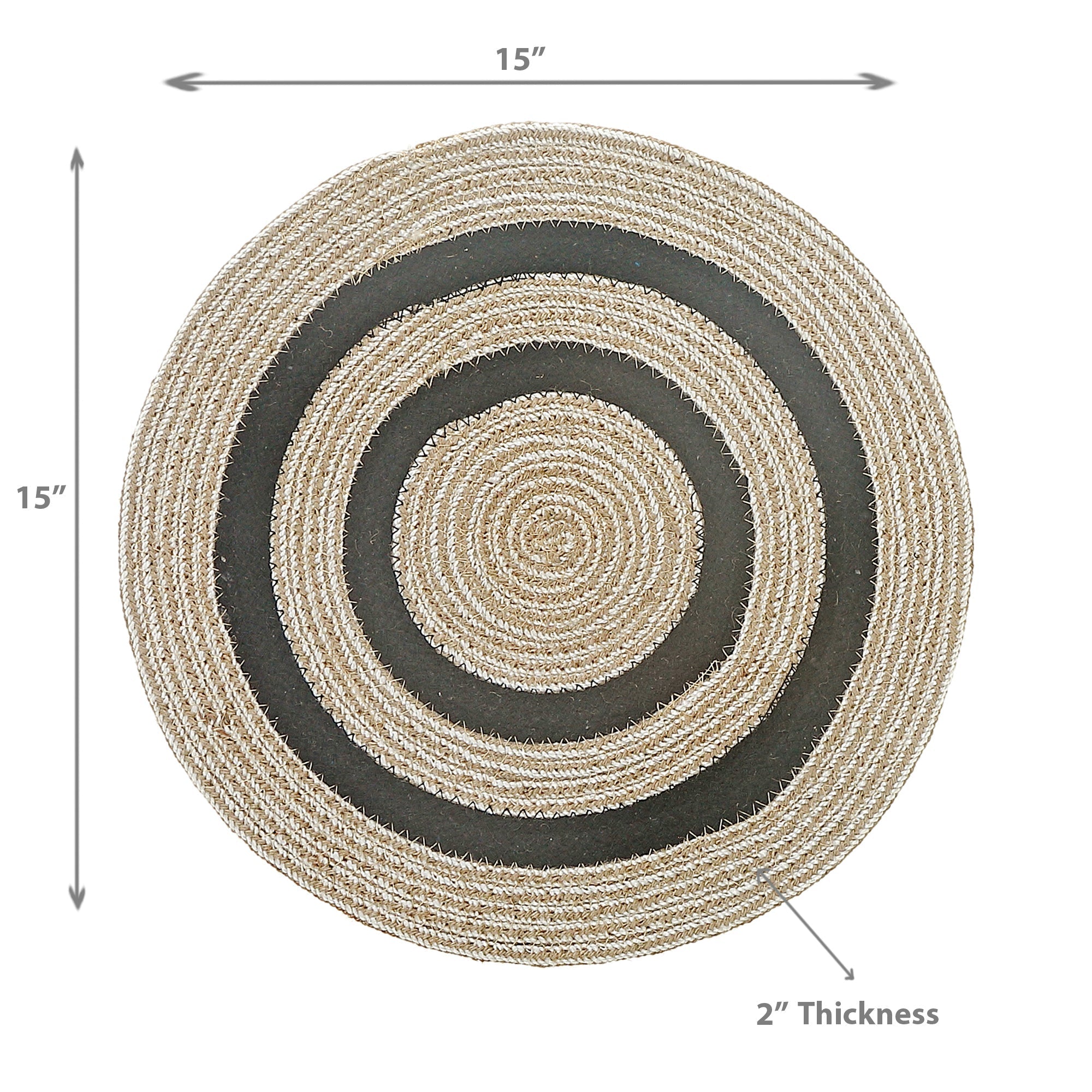 Line Round Braided Placemat With Black Outer 15 X 15 Set Of 12, Table Decor