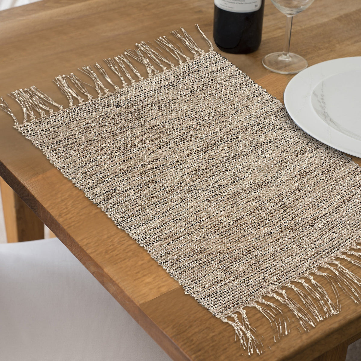 Rectangular Handloom Placemat Natural Set Of 12, Dining Table Decor
