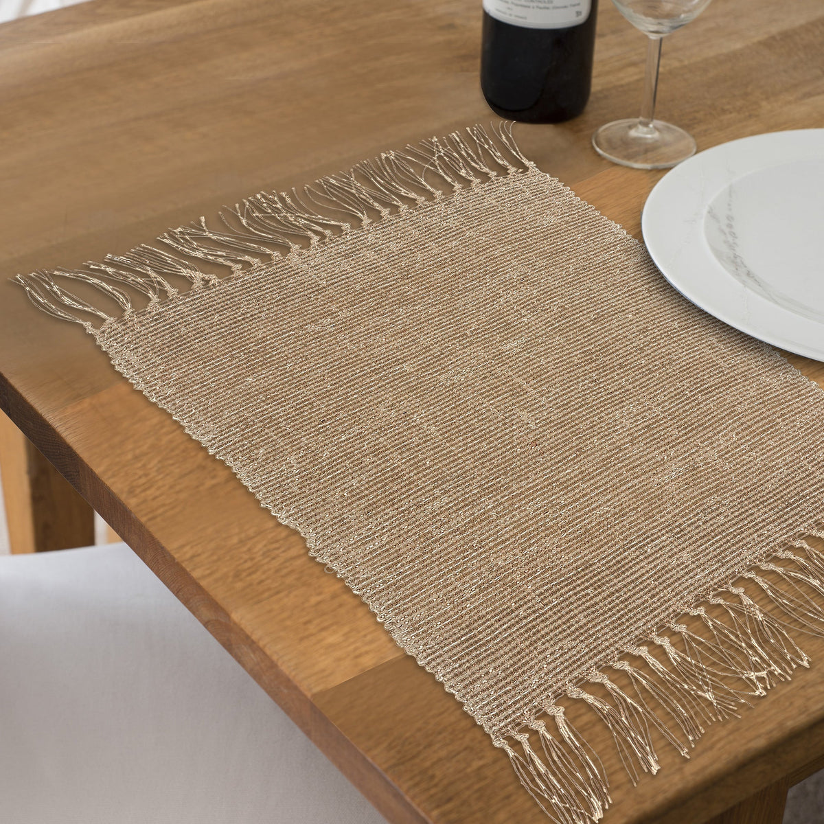 Rectangular Handloom Placemat Natural Set Of 12, Dining Table Decor