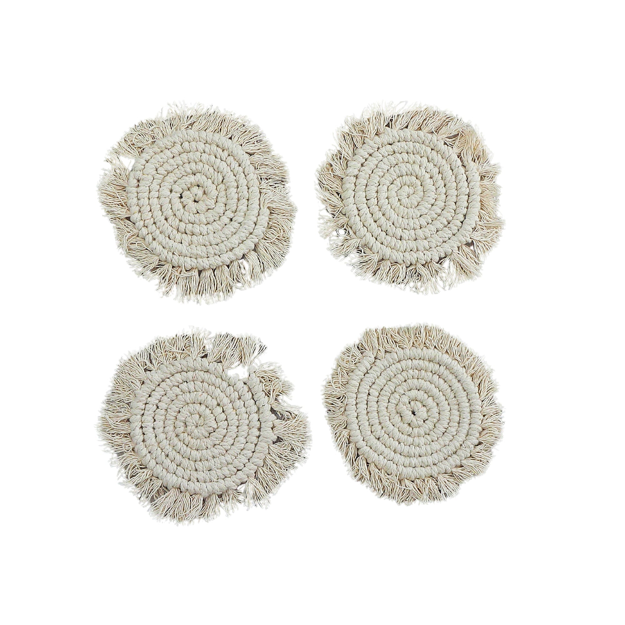 4 Piece Round Macrame Coaster Set, Handmade Cotton Drink Coasters, Farmhouse Table Decor
