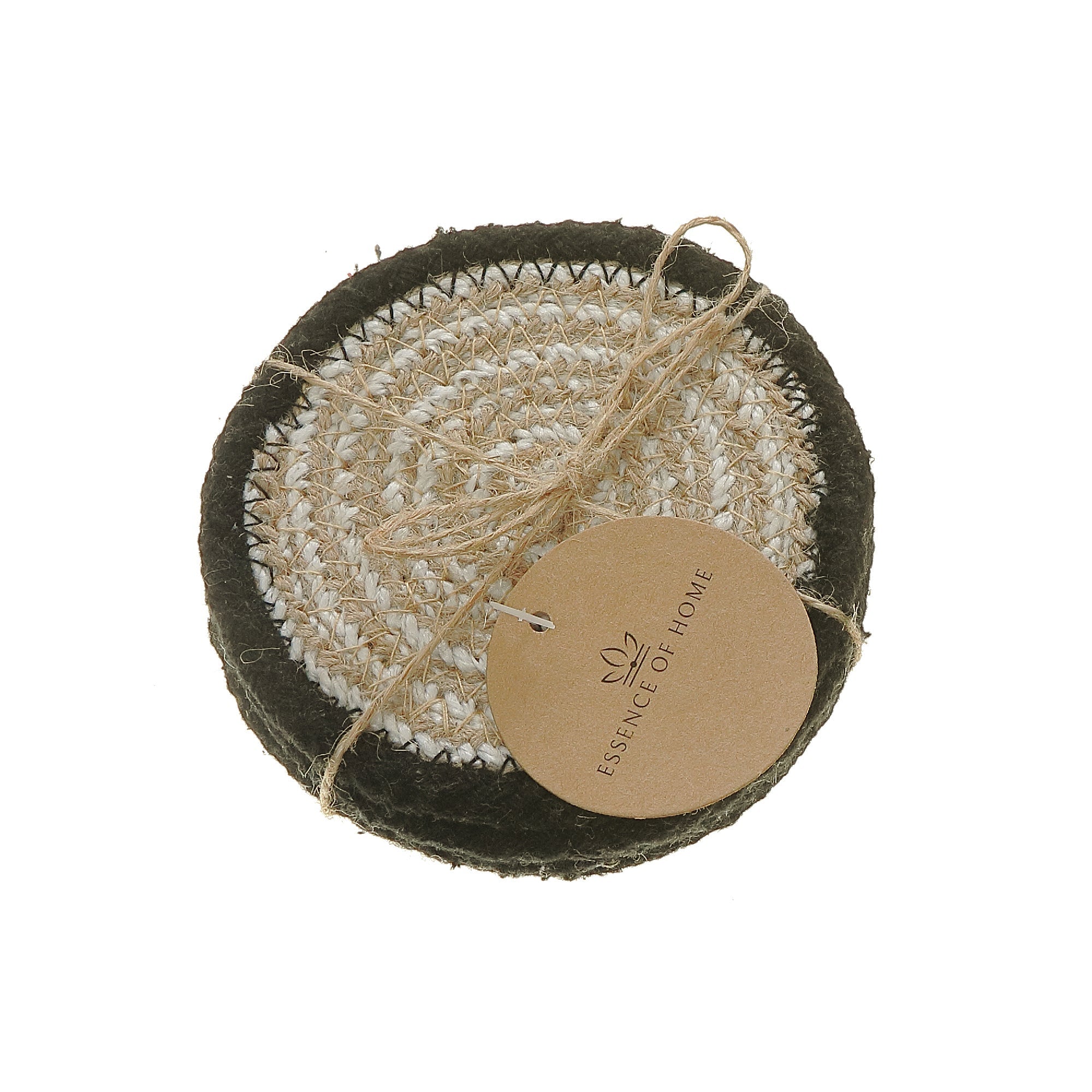4 PC Round Black Line Braided Coaster