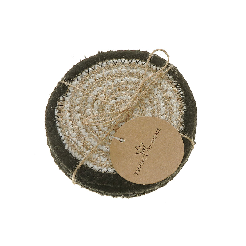 4 PC Round Black Line Braided Coaster