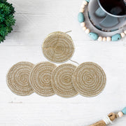 4 Piece Round Line Braided Coaster Set, Rustic Drink Coasters, Farmhouse Table Decor
