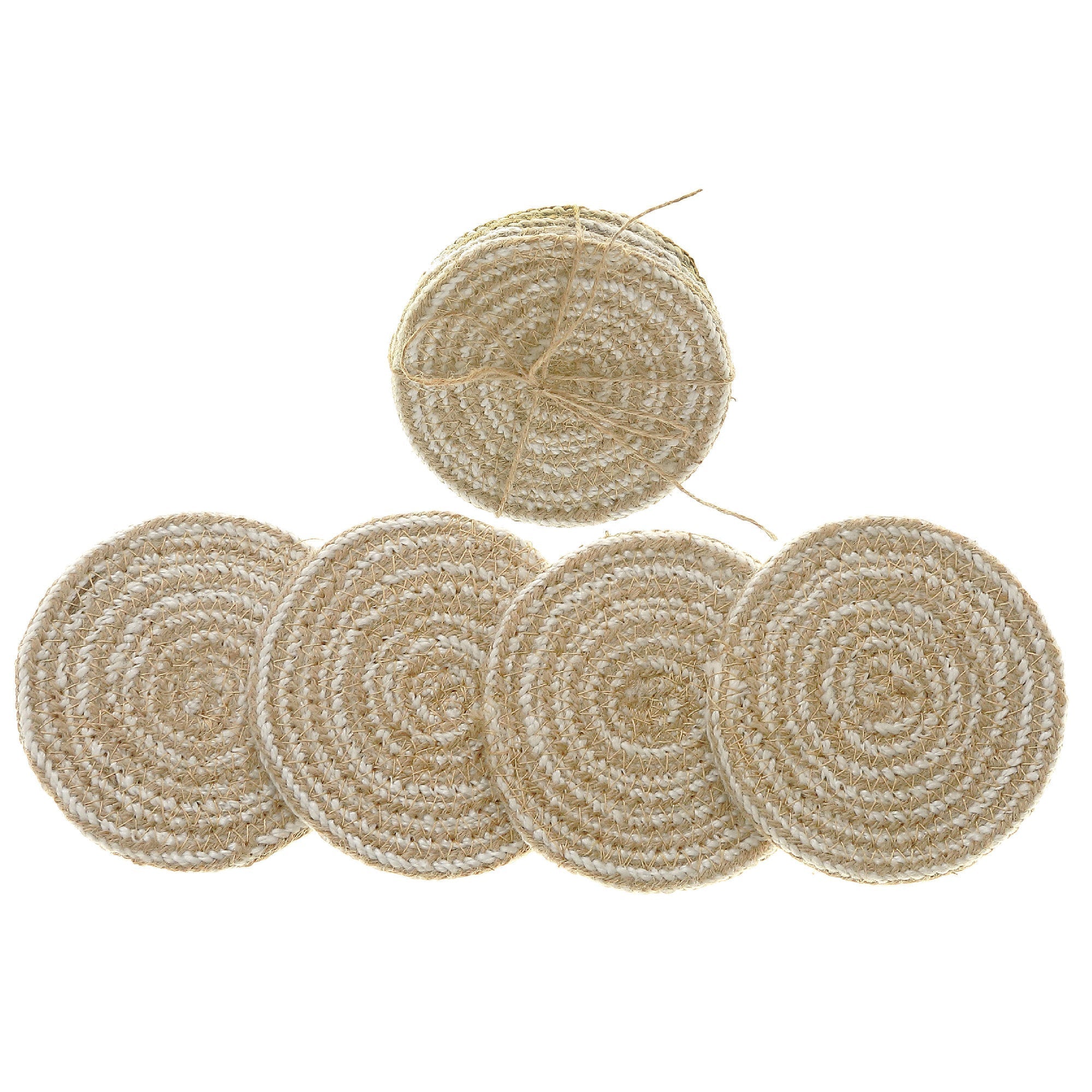 4 Piece Round Line Braided Coaster Set, Rustic Drink Coasters, Farmhouse Table Decor