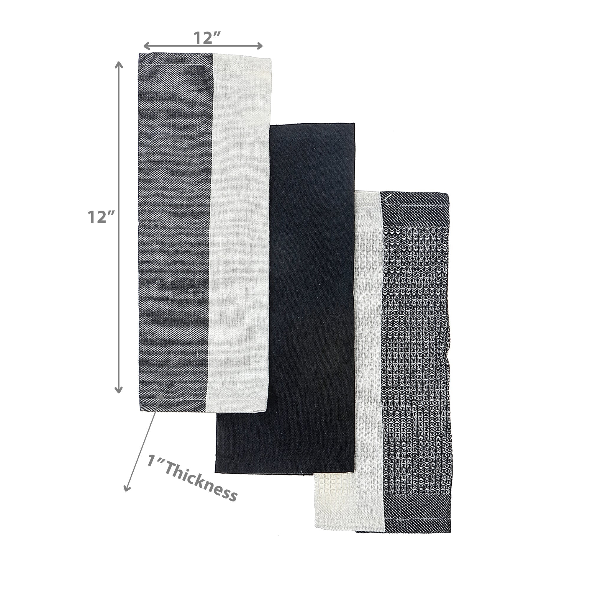 Dish Black Towel Set Of 3 Pcs Block Print, Kitchen Dish Cloths, Farmhouse Kitchen Décor