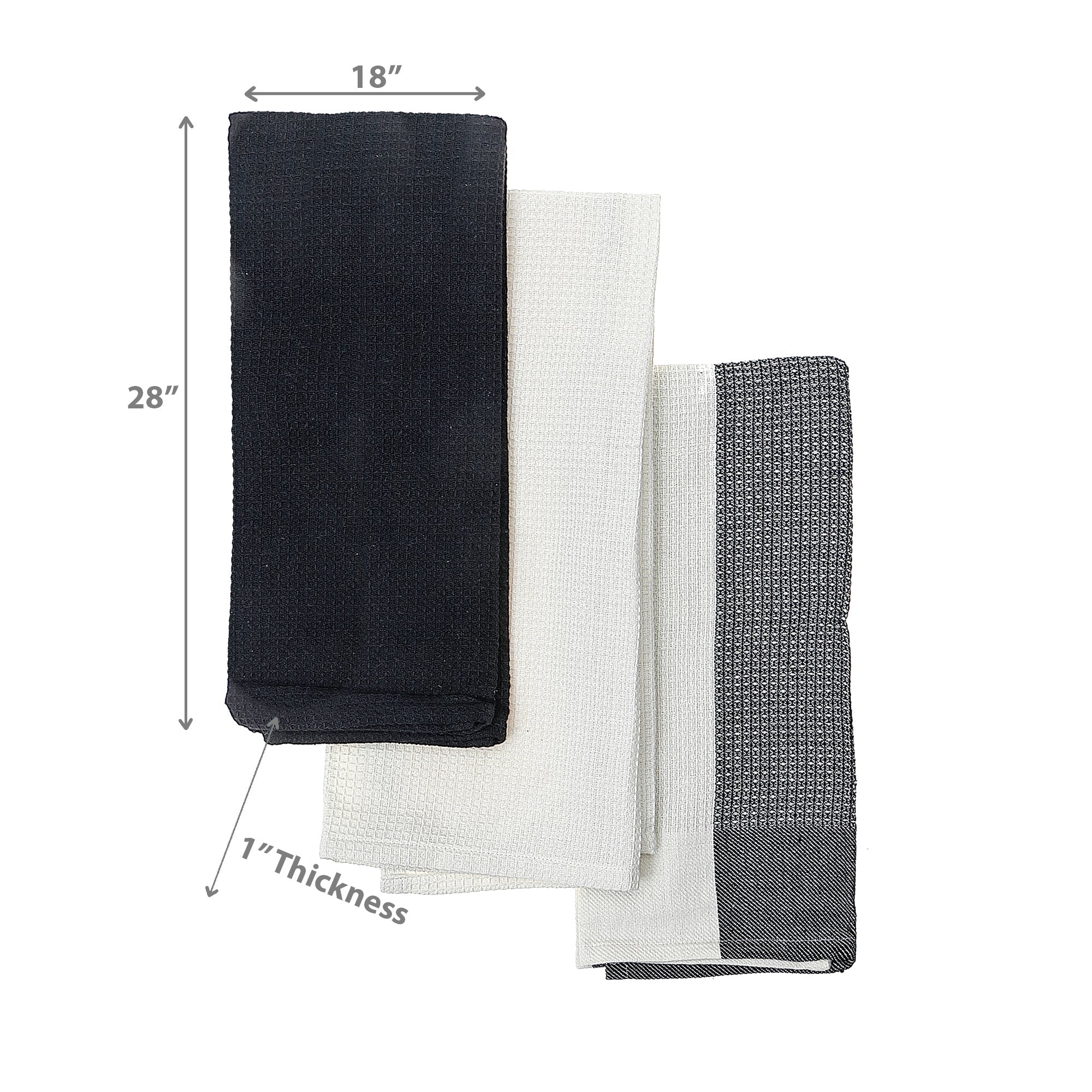 Kitchen Black Towel Set Of 3 Pcs Block Print Waffle, Kitchen Dish Towels, Farmhouse Dining Decor