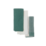 Kitchen Green Towel Set Of 3 Pcs Block Print Waffle, Kitchen Dish Towels, Farmhouse Dining Decor