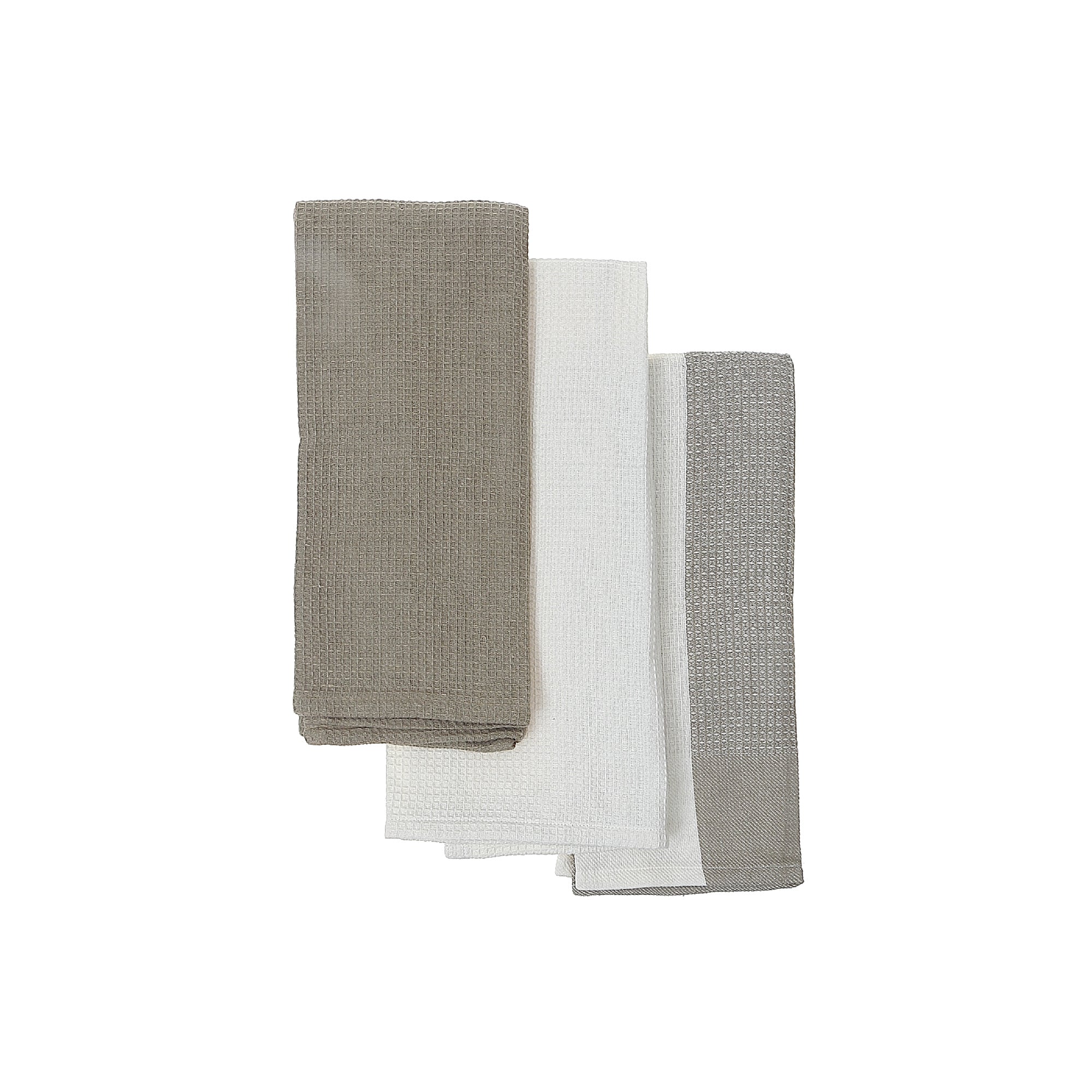 Kitchen Oxford Tan Towel Set Of 3 Pcs Block Print Waffle, Kitchen Dish Towels, Farmhouse Dining Decor