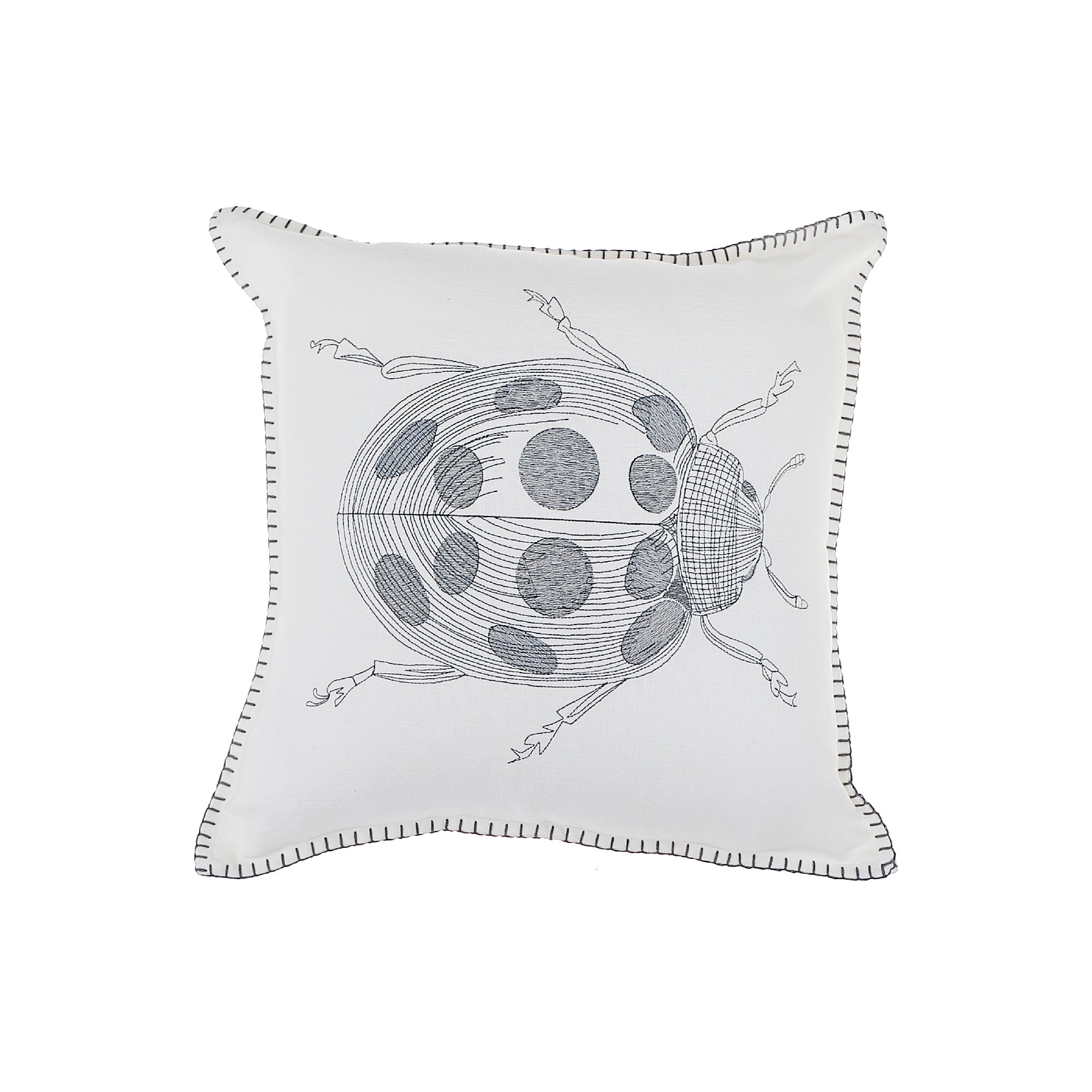 Blanket Stitch Embroidered Cushion Lady Bug Set Of 2, 18 X 18 Inch, Decorative Throw Pillow