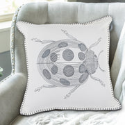 Blanket Stitch Embroidered Cushion Lady Bug Set Of 2, 18 X 18 Inch, Decorative Throw Pillow