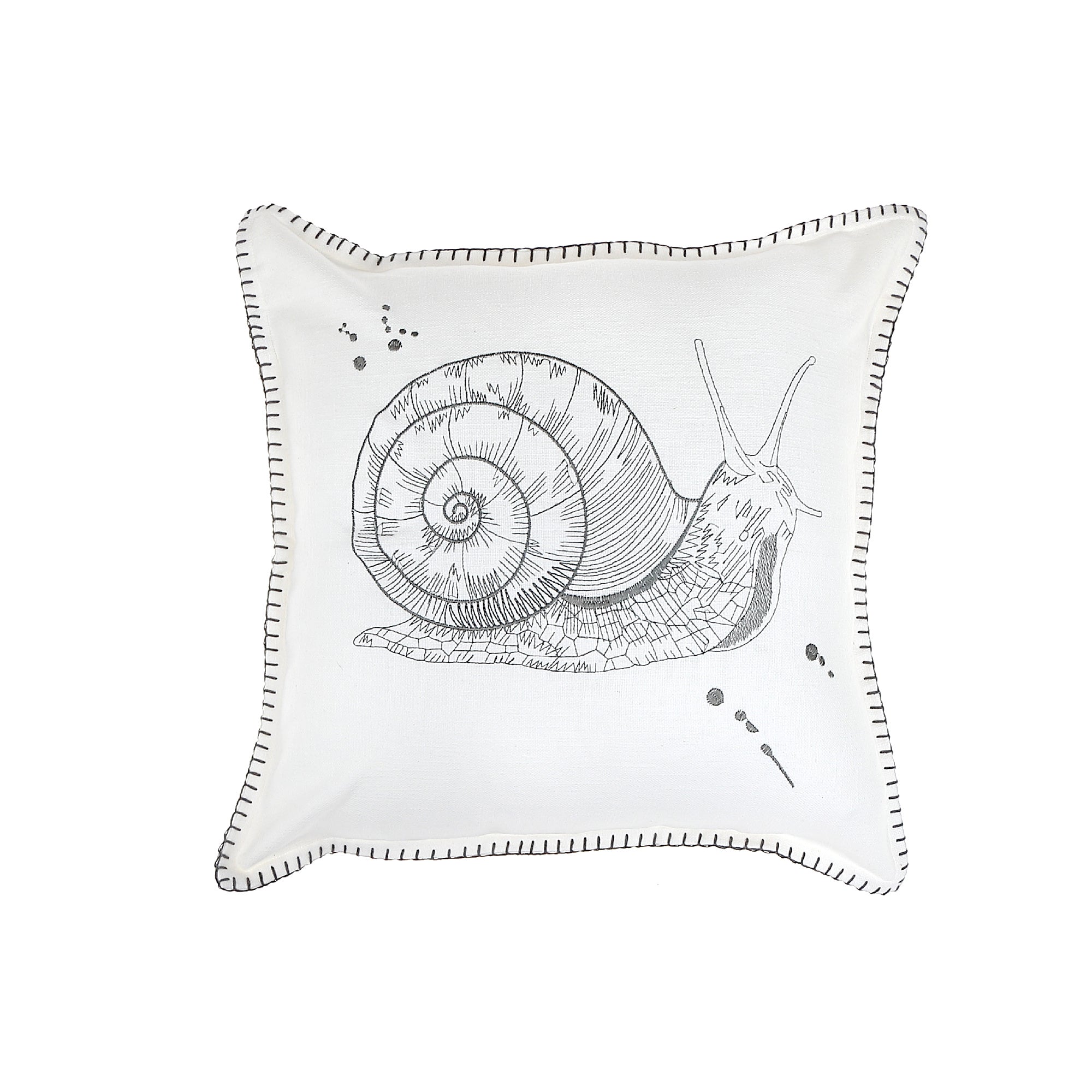 Blanket Stitch Embroidered Cushion Snail Set Of 2, 18 X 18 Inch, Decorative Throw Pillow