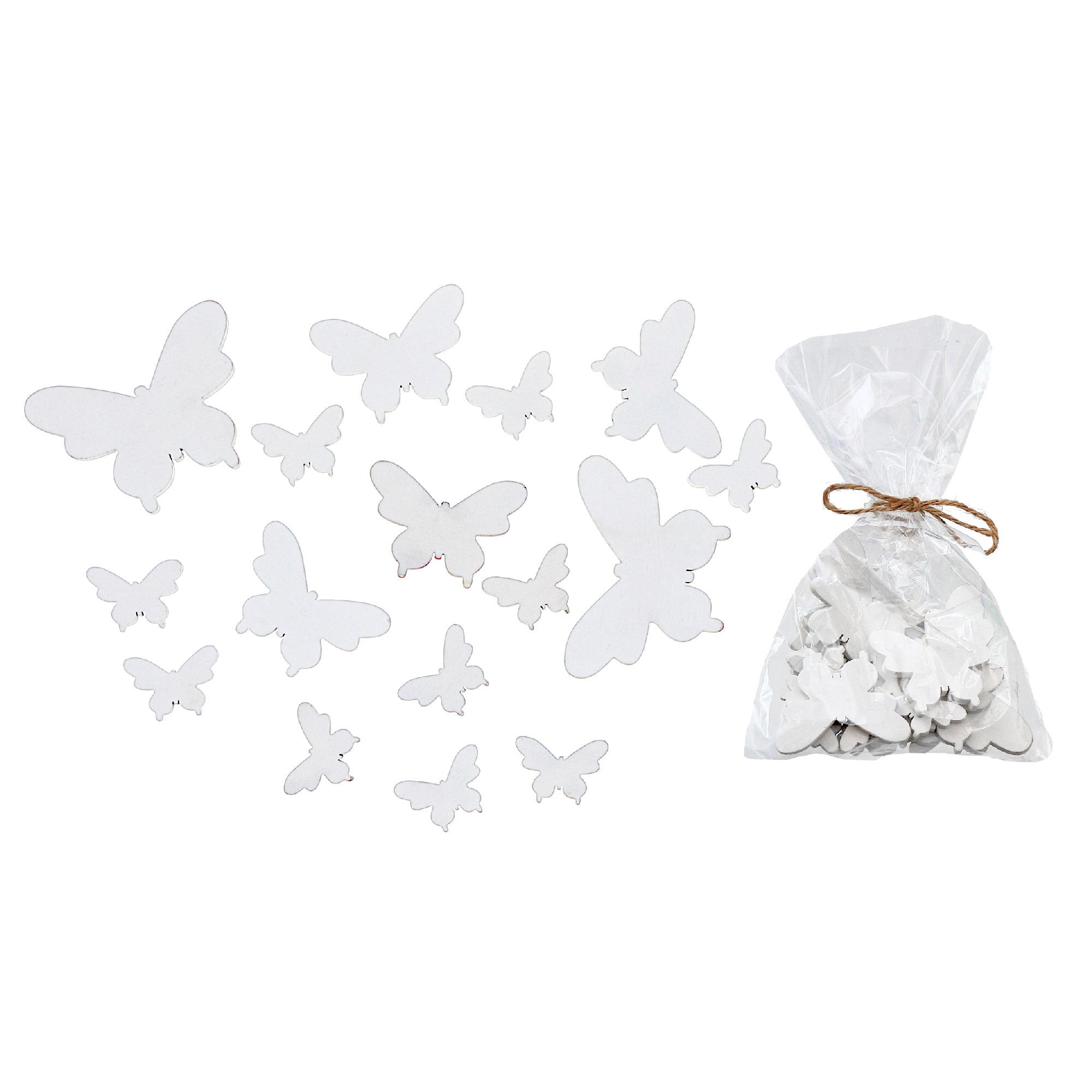 16 Piece Assorted Size White Wooden Butterfly Ornaments Decorative Hanging Decorations