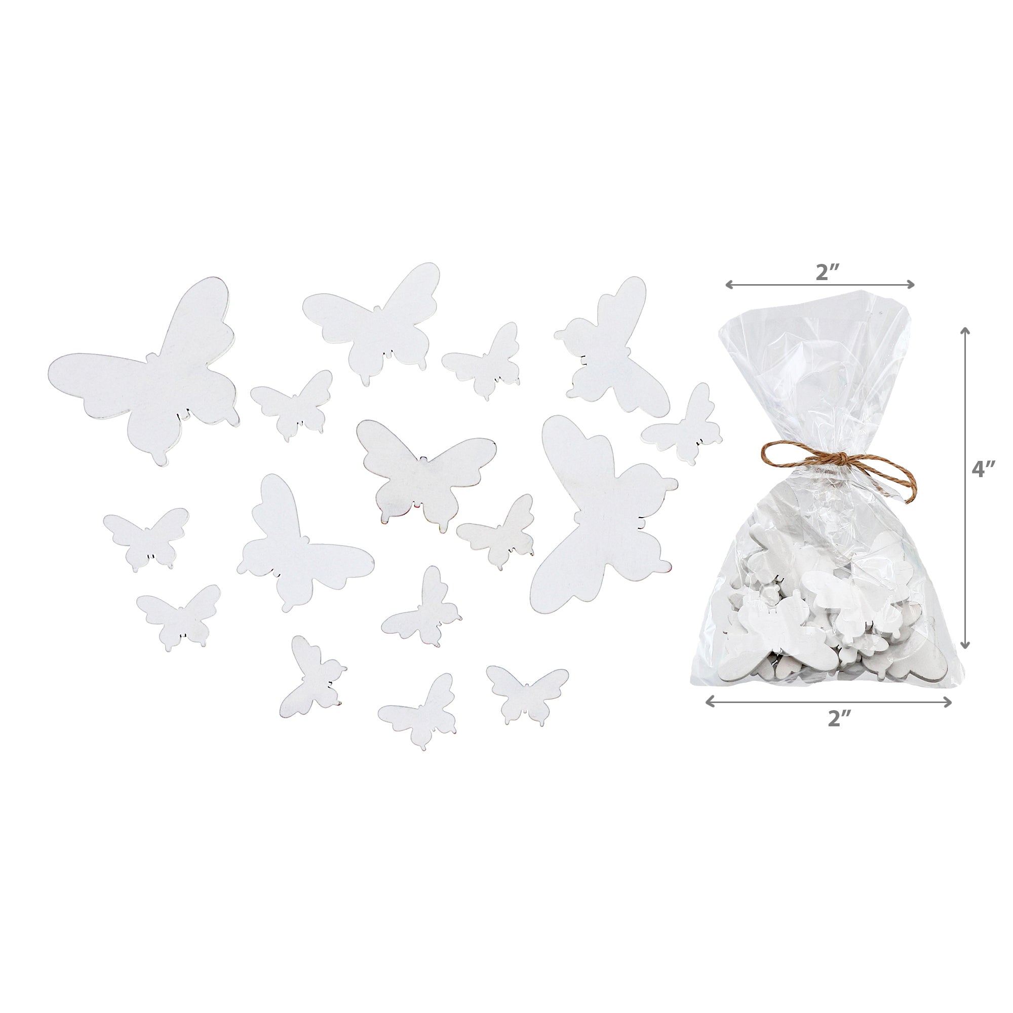 16 Piece Assorted Size White Wooden Butterfly Ornaments Decorative Hanging Decorations