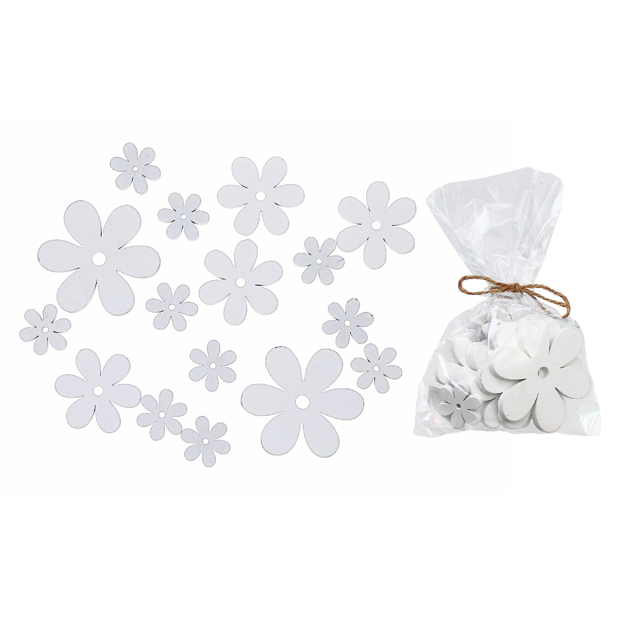 16 Piece Assorted Size White Wooden Daisy Ornaments Decorative Hanging Decorations