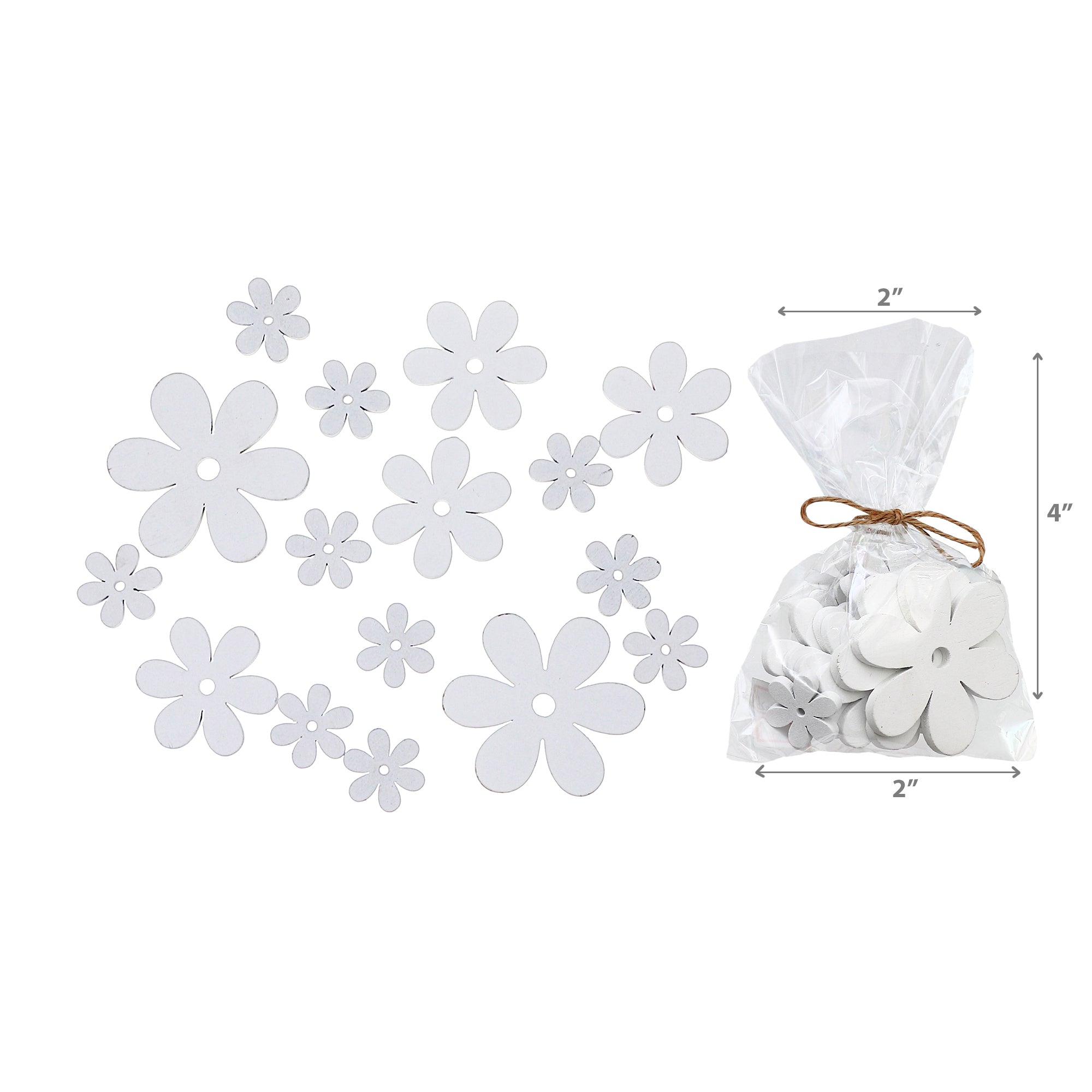 16 Piece Assorted Size White Wooden Daisy Ornaments Decorative Hanging Decorations